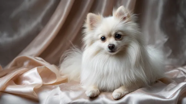 Fluffy White Lapdog Portrait on Satin Backdrop Wallpaper - HD Wallpaper, 4k Background Image