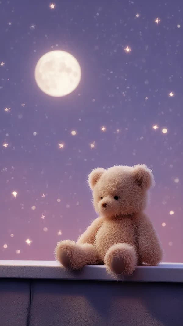 Moonlit Night Teddy Bear Wallpaper in Soft Pastel Glow - HD Wallpaper, 4k Background Image