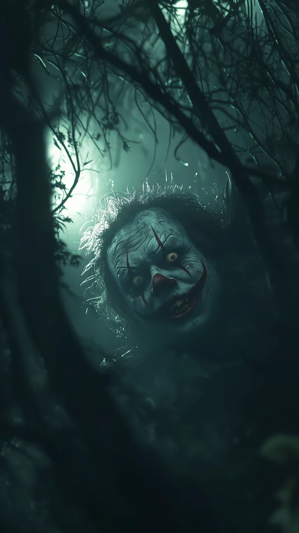 Eerie Clown in Moonlit Forest - Haunted Night Wallpaper - HD Wallpaper, 4k Background Image