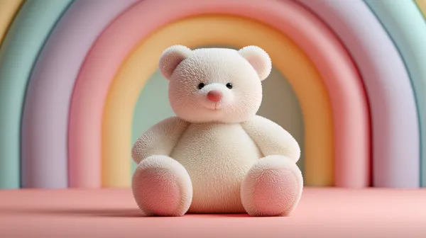 Pastel Plush Bear in a Rainbow Arc Backdrop – Cozy Kids Wallpaper - HD Wallpaper, 4k Background Image