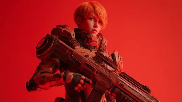 Red Neon Armor Warrior with a Heavy Rifle - Sci-Fi Wallpaper - HD Wallpaper, 4k Background Image