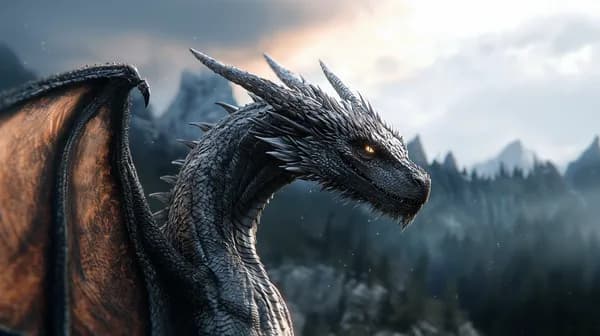 Majestic fantasy dragon by rugged mountains wallpaper - HD Wallpaper, 4k Background Image