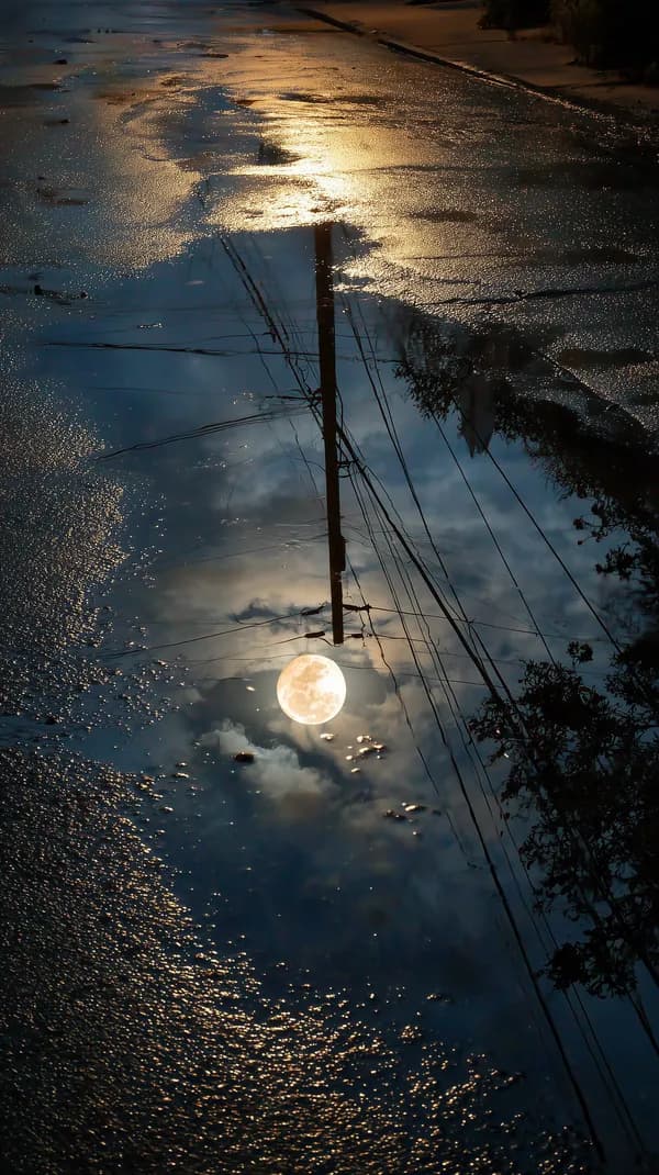Moonlit Reflections on a Wet Road – Nighttime Wallpaper - HD Wallpaper, 4k Background Image