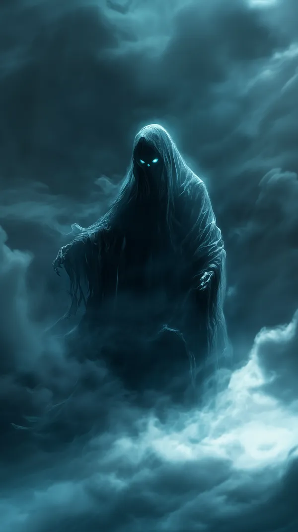 Ethereal Hooded Wraith in Stormy Clouds: Moody Blue Night - HD Wallpaper, 4k Background Image