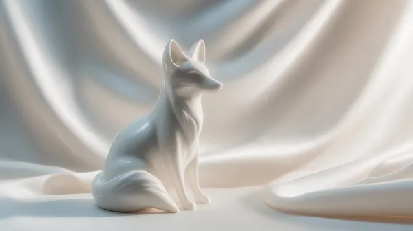 Serene Porcelain Fox Figurine on Soft Fabric Backdrop - HD Wallpaper, 4k Background Image