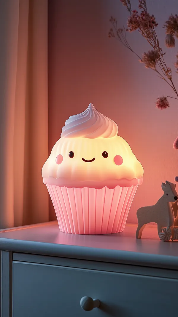 Cute pastel cupcake night light with warm glow for bedroom decor - HD Wallpaper, 4k Background Image
