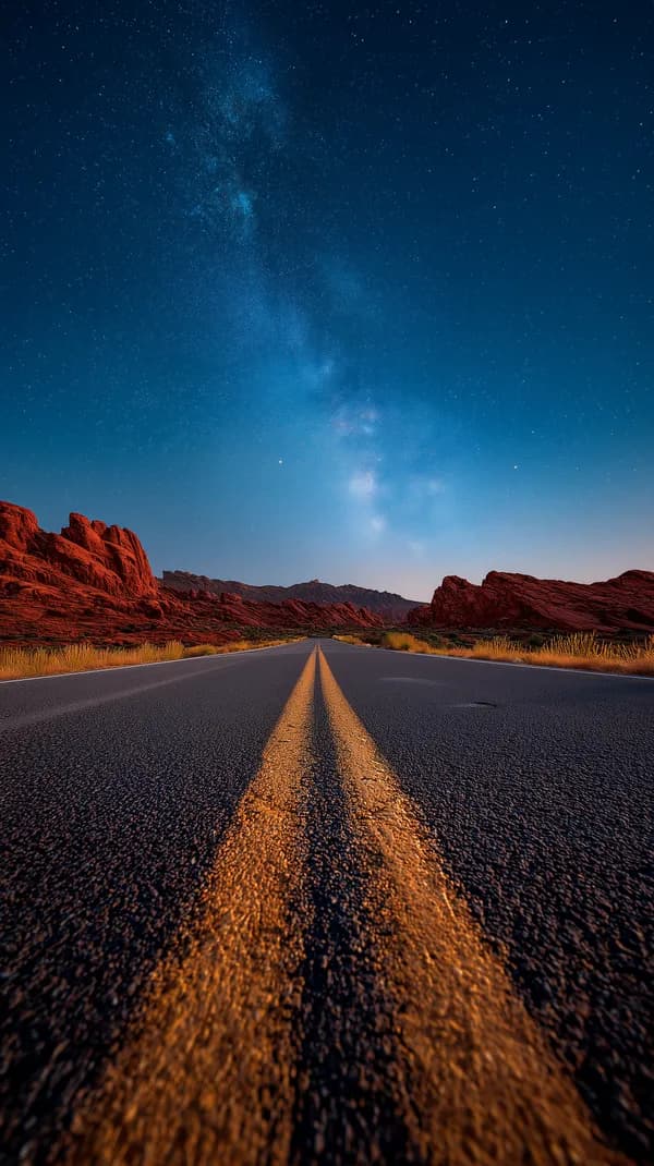 Starry Night Desert Road: Milky Way Over Red Rock Canyon - HD Wallpaper, 4k Background Image