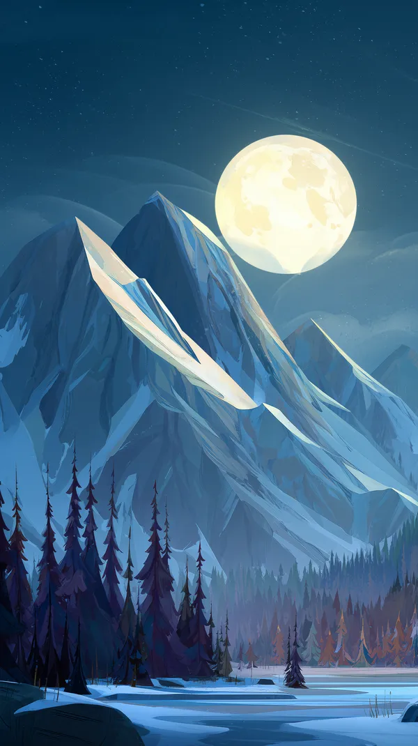 Moonlit Alpine Peaks: Painterly Night Landscape Wallpaper - HD Wallpaper, 4k Background Image