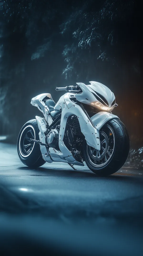 Futuristic White Concept Motorcycle in Neon Night Lighting - HD Wallpaper, 4k Background Image
