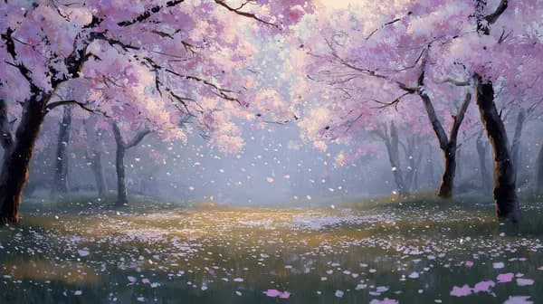 Pastel Cherry Blossom Park Landscape Wallpaper - Dreamy Spring Scene - HD Wallpaper, 4k Background Image