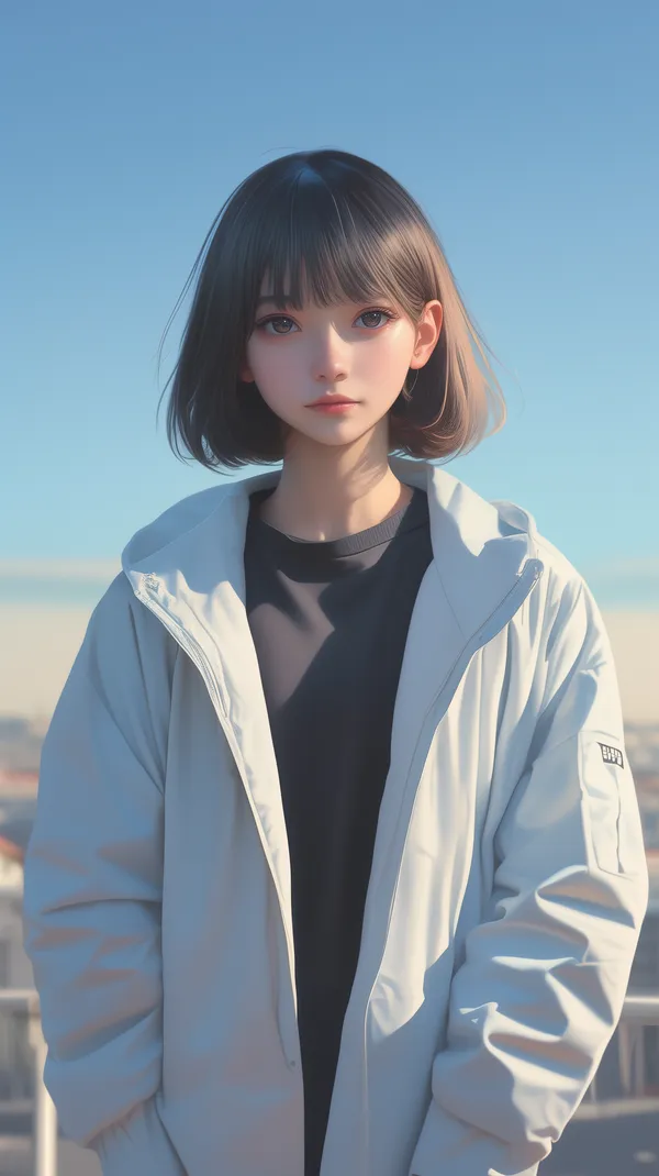 Soft Portrait of a Girl in a Light Jacket Under a Clear Sky - HD Wallpaper, 4k Background Image