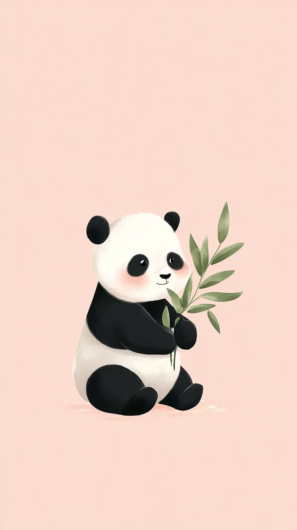 Adorable Panda with Bamboo on a Soft Peach Background - HD Wallpaper, 4k Background Image