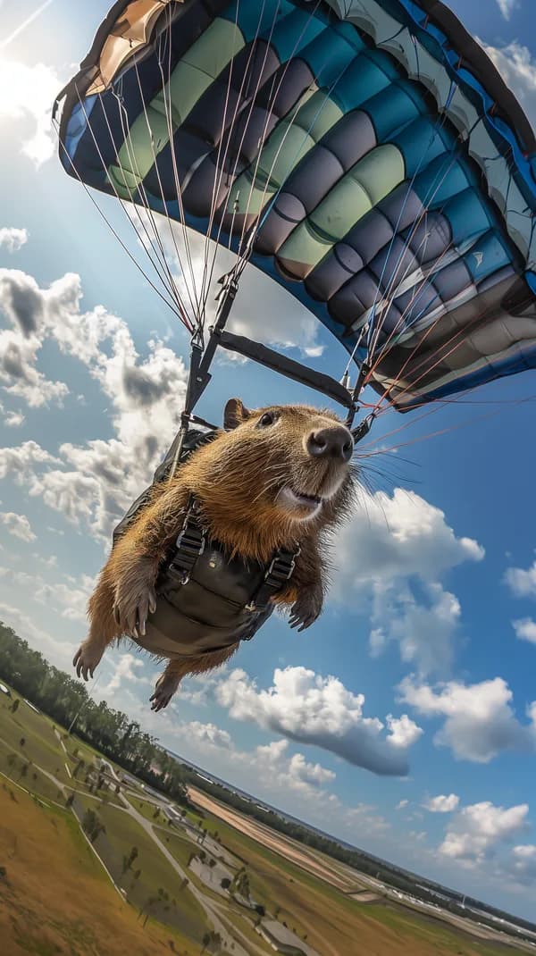 Parachuting Rodent Under a Colorful Sky Parachute Wallpaper - HD Wallpaper, 4k Background Image
