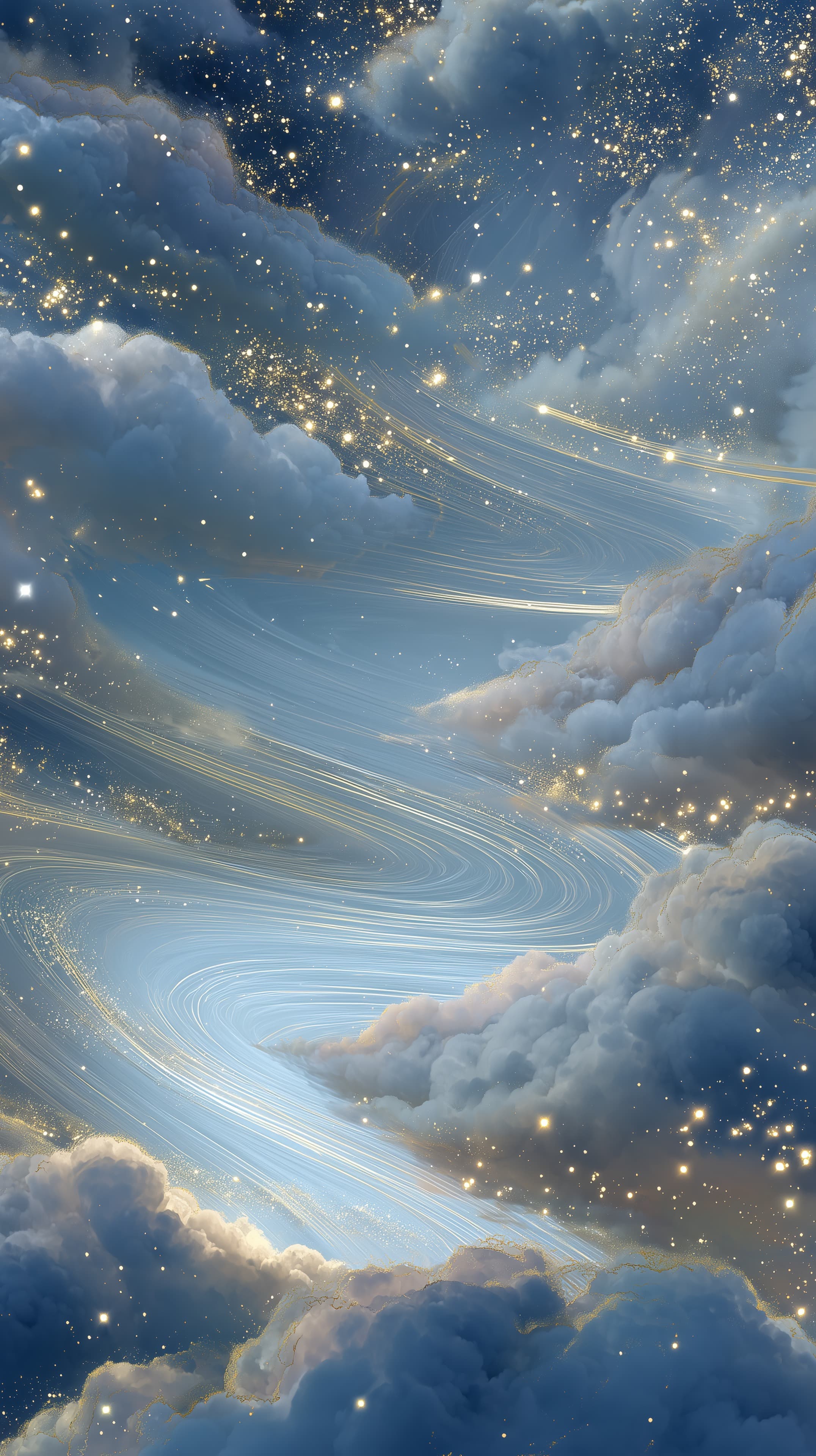 Dreamy Celestial Swirl: Starry Cloudscape Wallpaper - High Resolution blue-tones Wallpaper for Mobile and Desktop