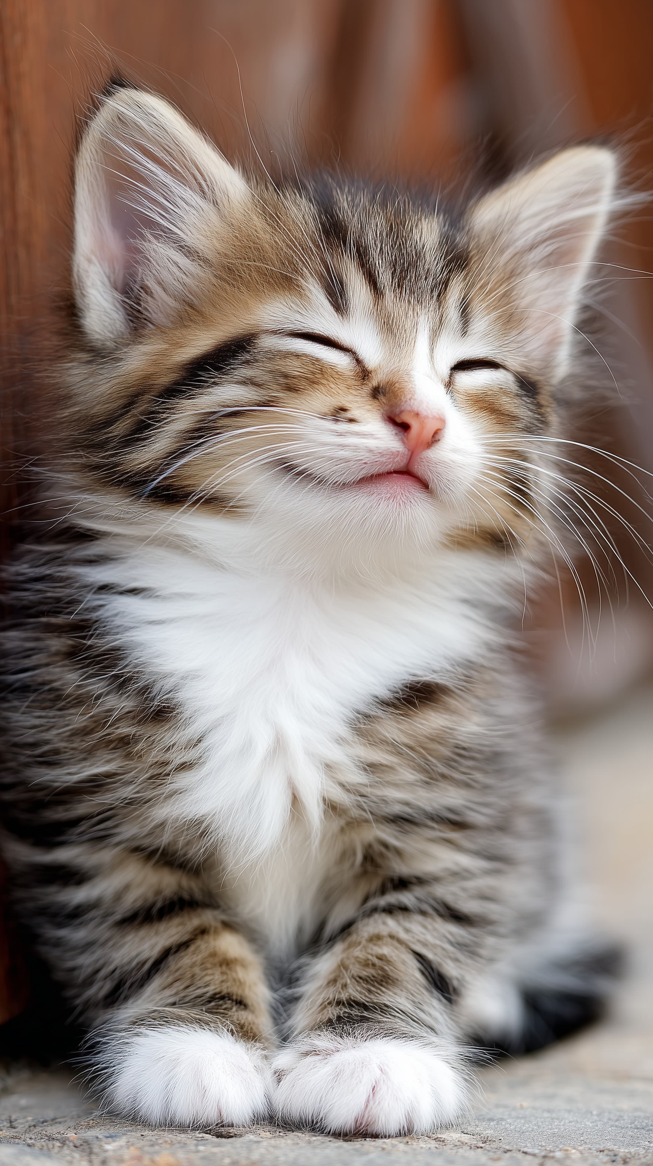 Cute tabby kitten with closed eyes - fluffy wallpaper - High Resolution animal-wallpaper Wallpaper for Mobile and Desktop