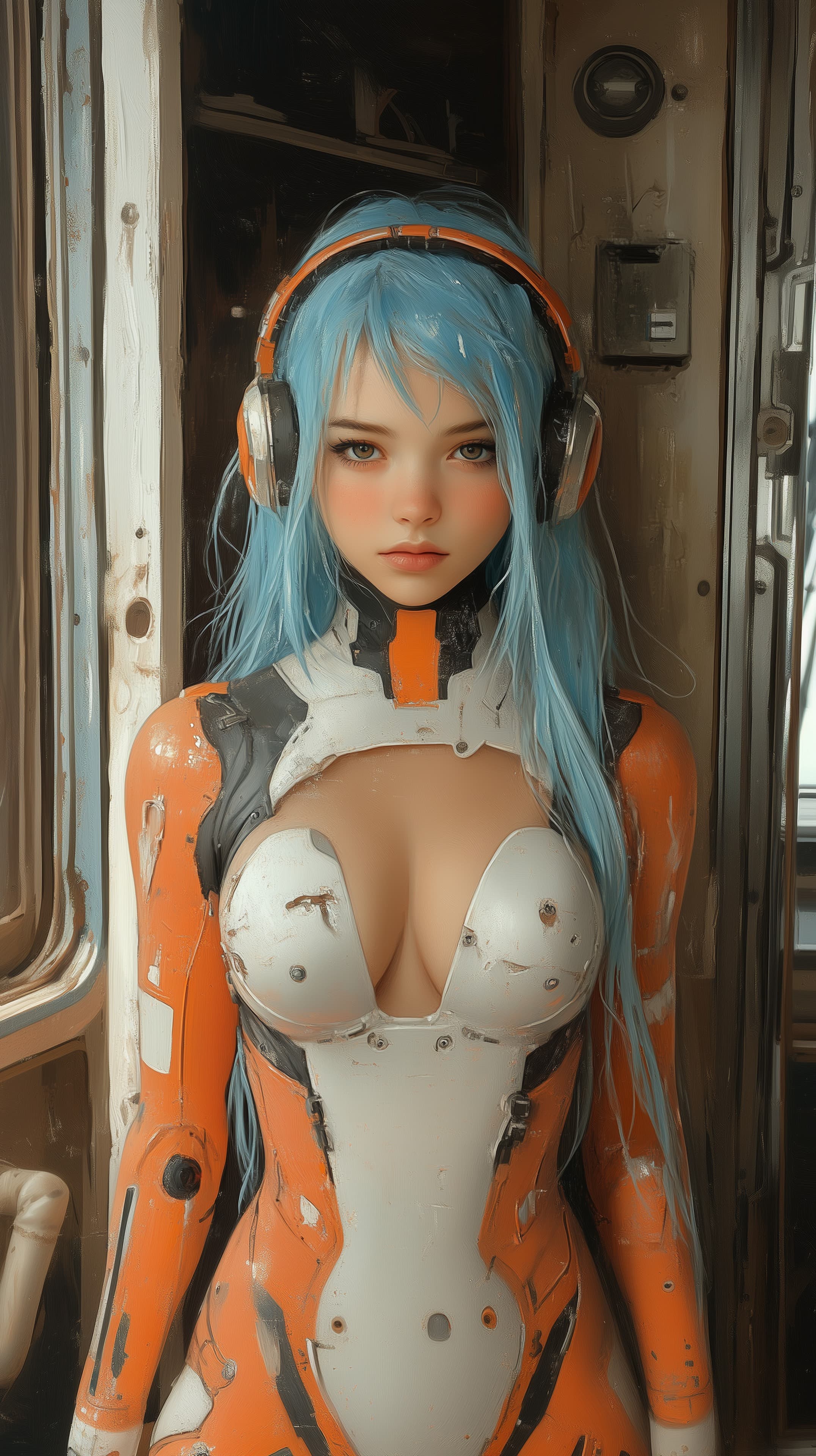 Cybernetic heroine in orange armor with blue hair wallpaper - High Resolution android Wallpaper for Mobile and Desktop
