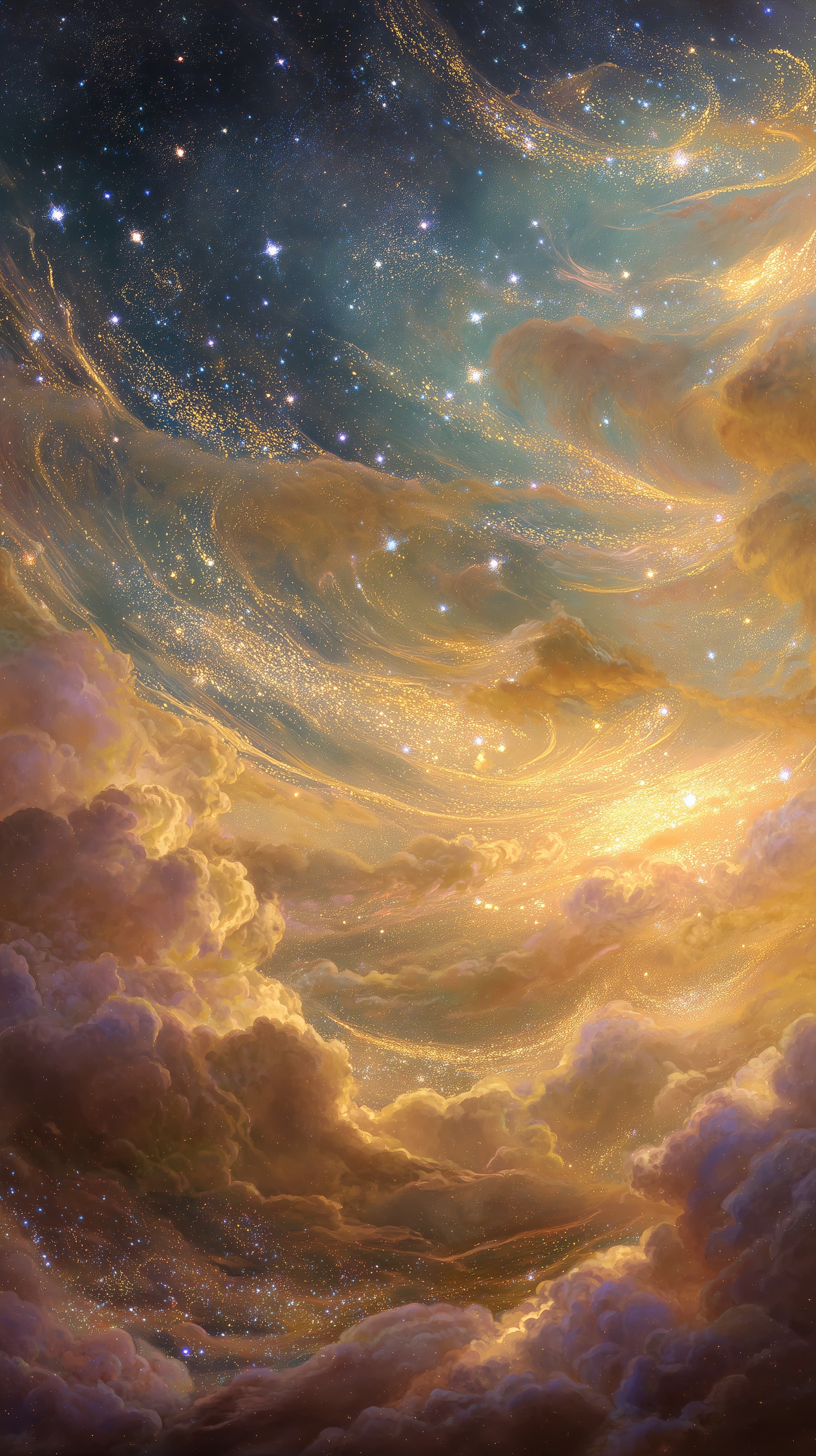 Dreamy Cosmic Clouds: Golden Nebula Wallpaper for Desktop - High Resolution clouds Wallpaper for Mobile and Desktop