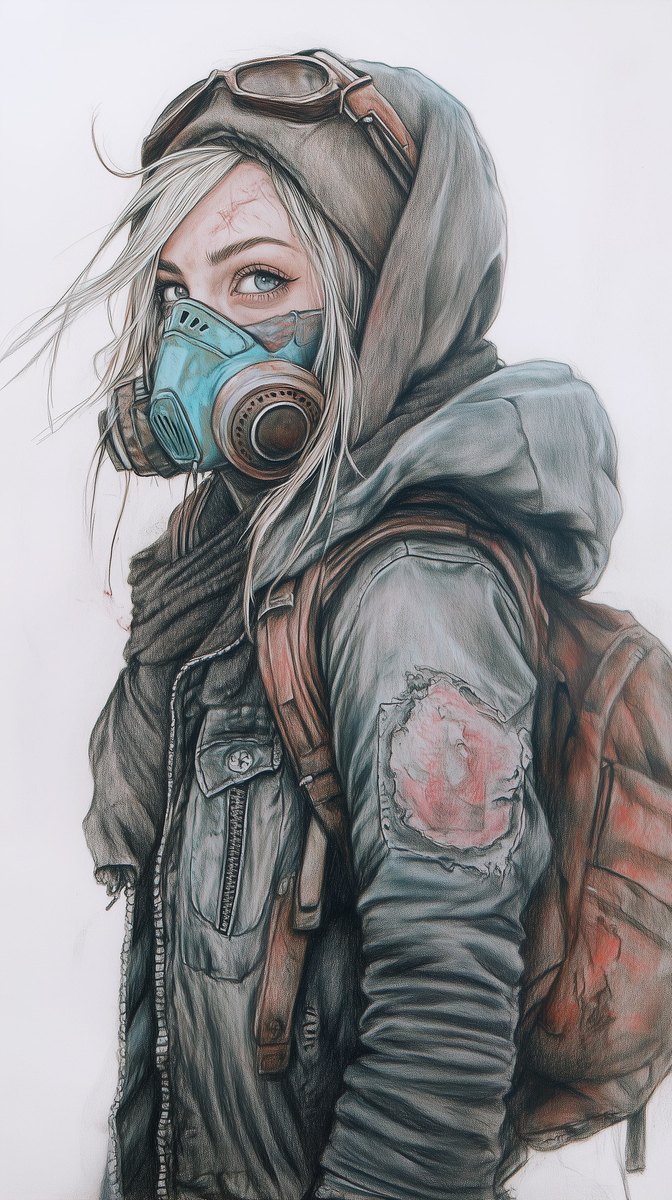 Urban Survivor Portrait: Gas Mask Hero in Hooded Gear - HD - High Resolution apocalyptic Wallpaper for Mobile and Desktop