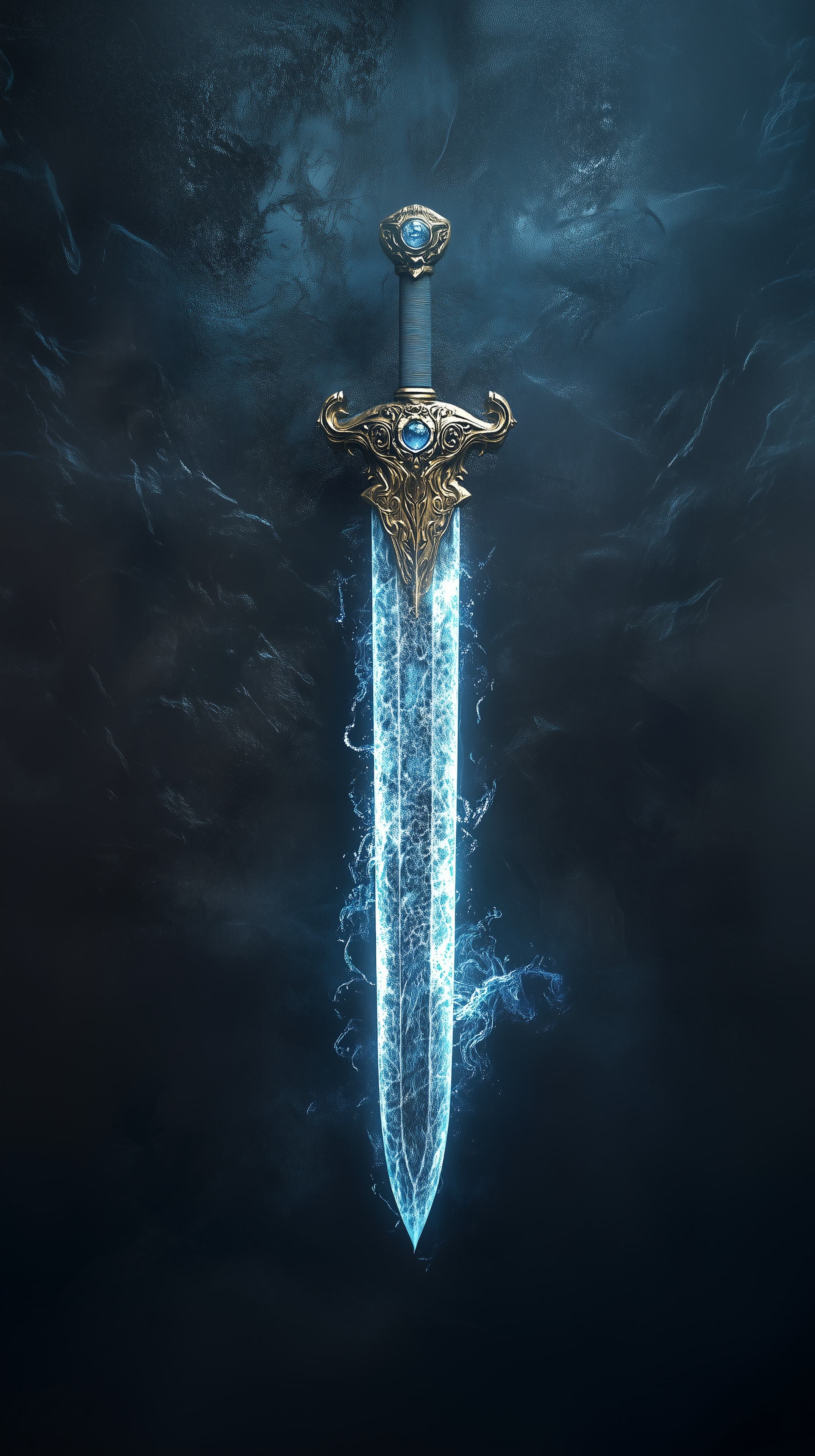 Glowing Ice Sword: Mystical Fantasy Weapon Wallpaper - High Resolution blue-energy Wallpaper for Mobile and Desktop