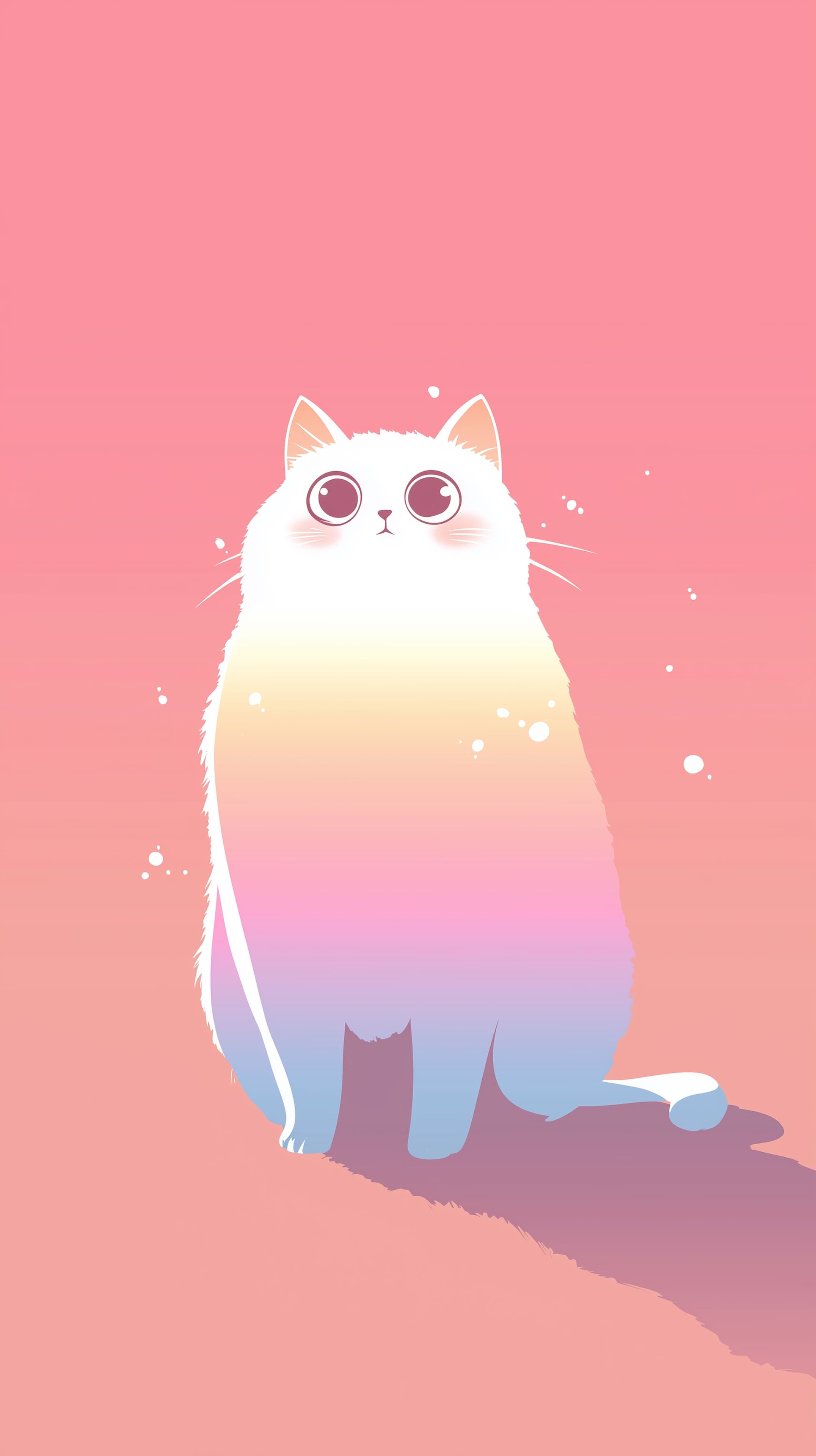 Pastel Rainbow Cat Wallpaper Soft Cute Illustration with Glow - High Resolution pastel Wallpaper for Mobile and Desktop