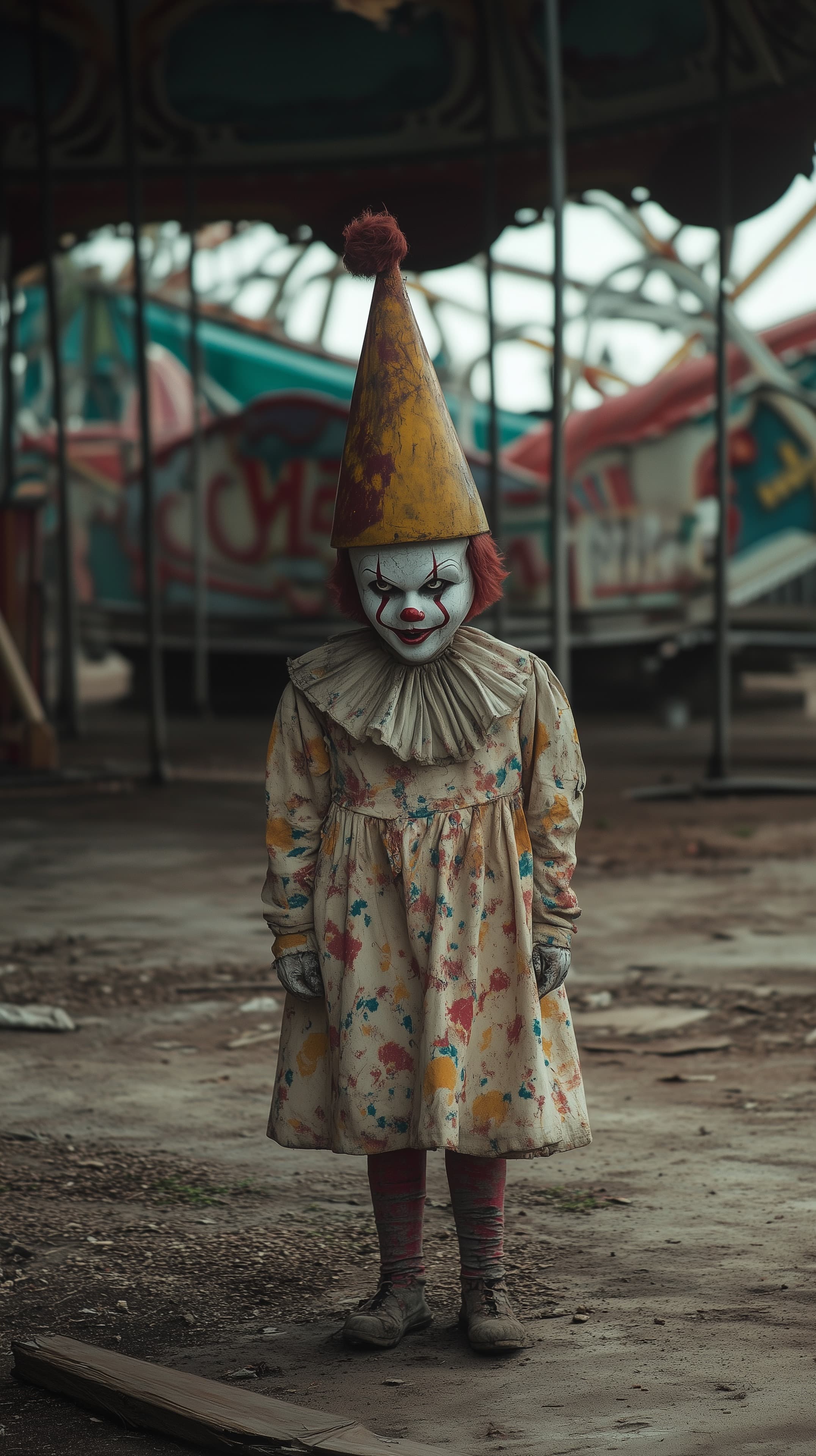 Moody Creepy Carnival Clown in Abandoned Park - Wallpaper - High Resolution abandoned Wallpaper for Mobile and Desktop
