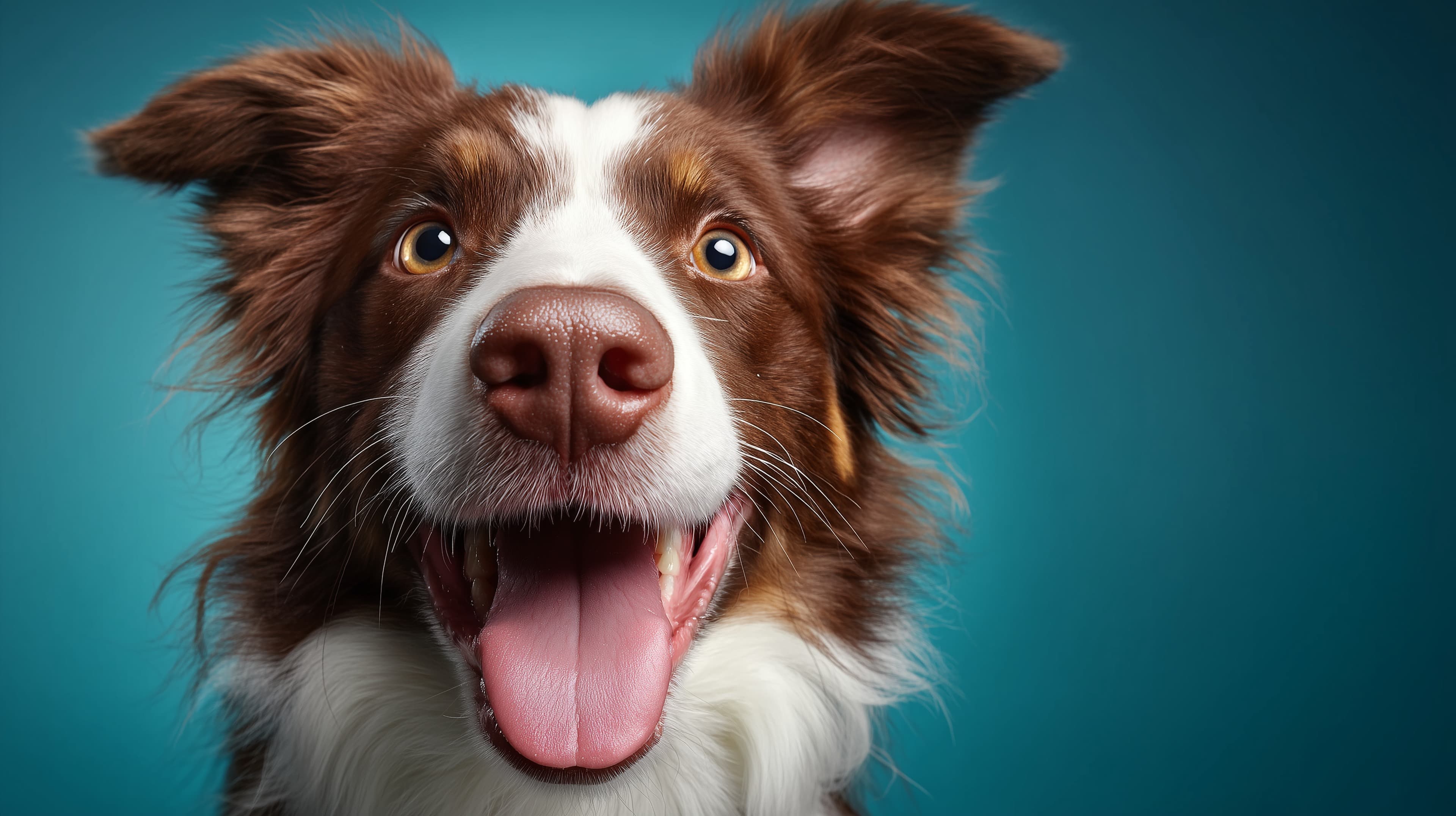 Cheerful Border Collie Portrait with Bright Teal Background - High Resolution dog Wallpaper for Mobile and Desktop