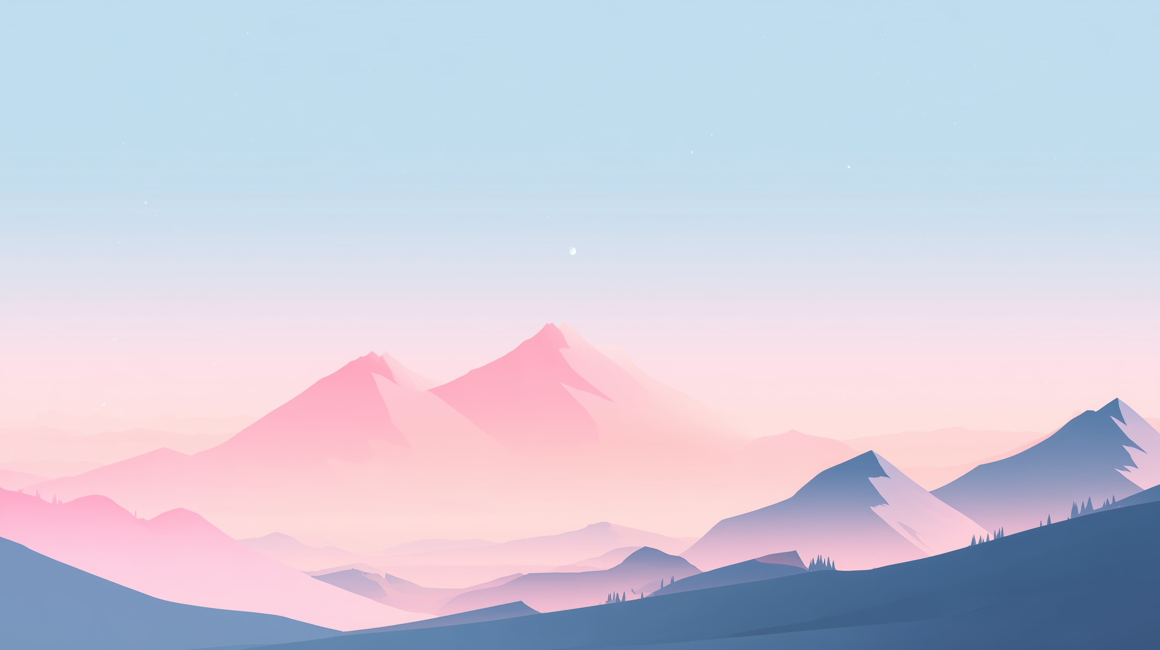 Pastel Mountain Sunrise Wallpaper - Soft Pink and Blue Horizon - High Resolution calm Wallpaper for Mobile and Desktop