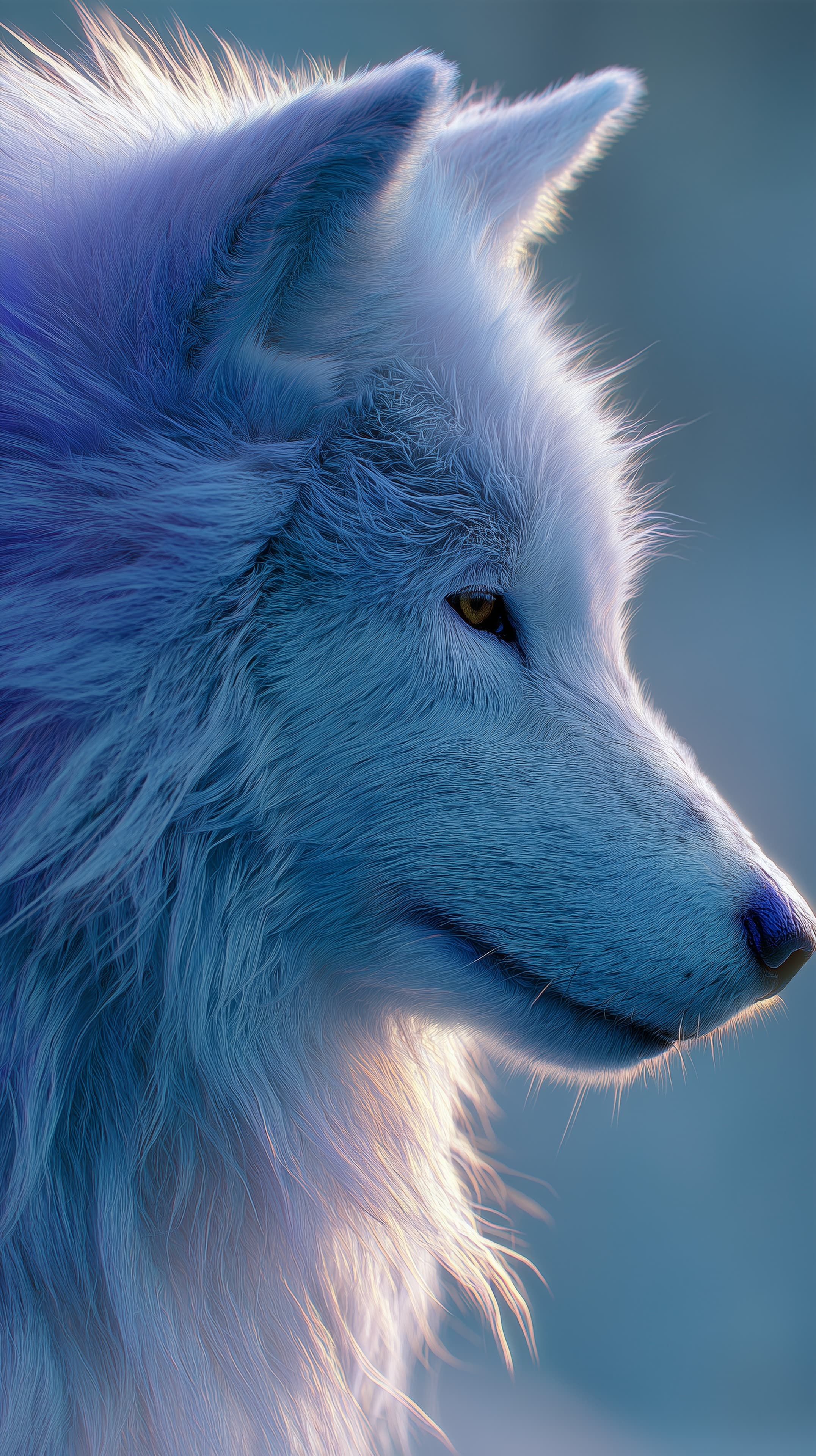 Blue-Tinted Wolf Portrait: Serene Arctic Fur Wallpaper - High Resolution animal-portrait Wallpaper for Mobile and Desktop