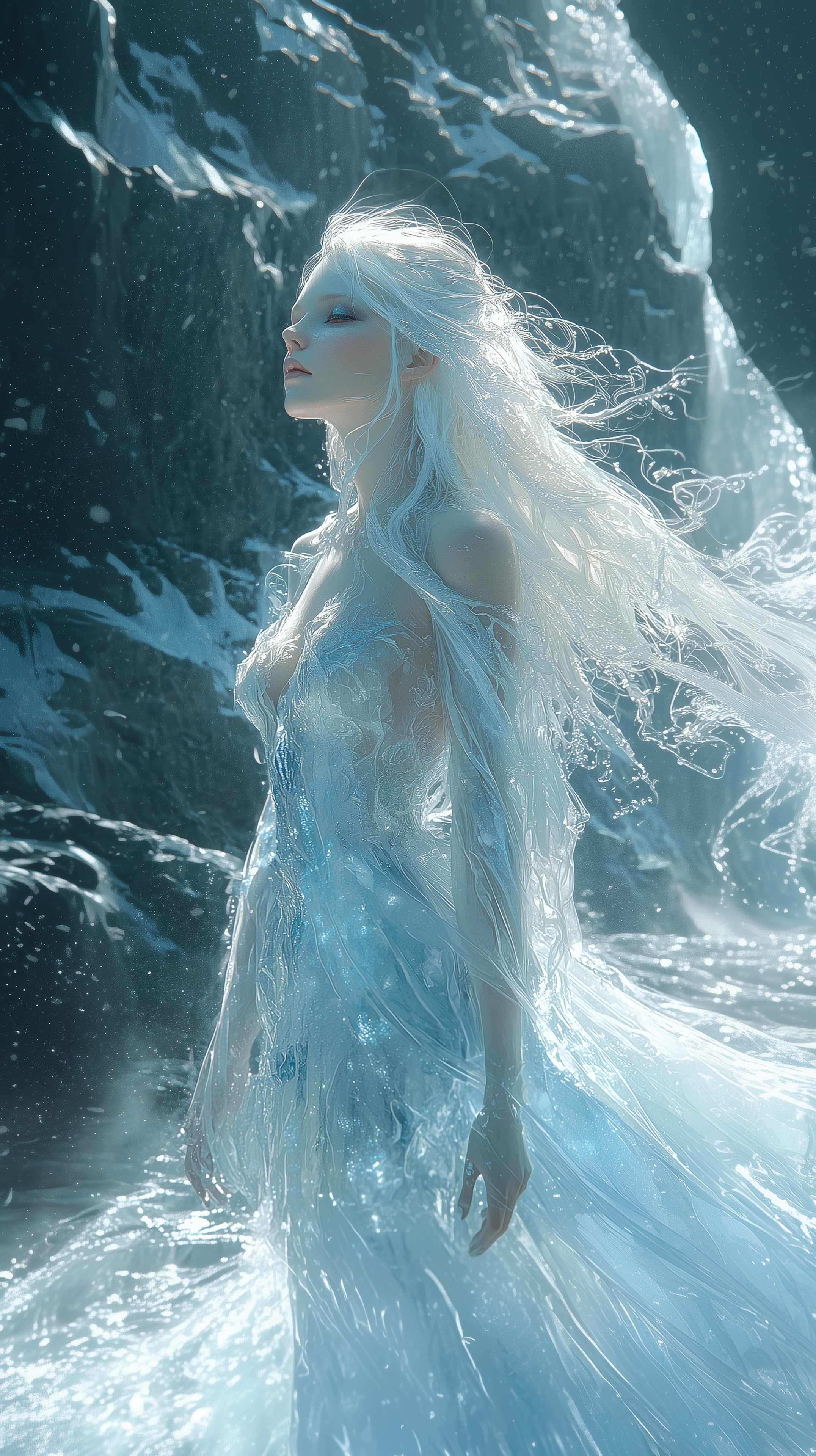 Ice Queen in Frosty Gown - Ethereal Winter Wallpaper - High Resolution blue-ice Wallpaper for Mobile and Desktop