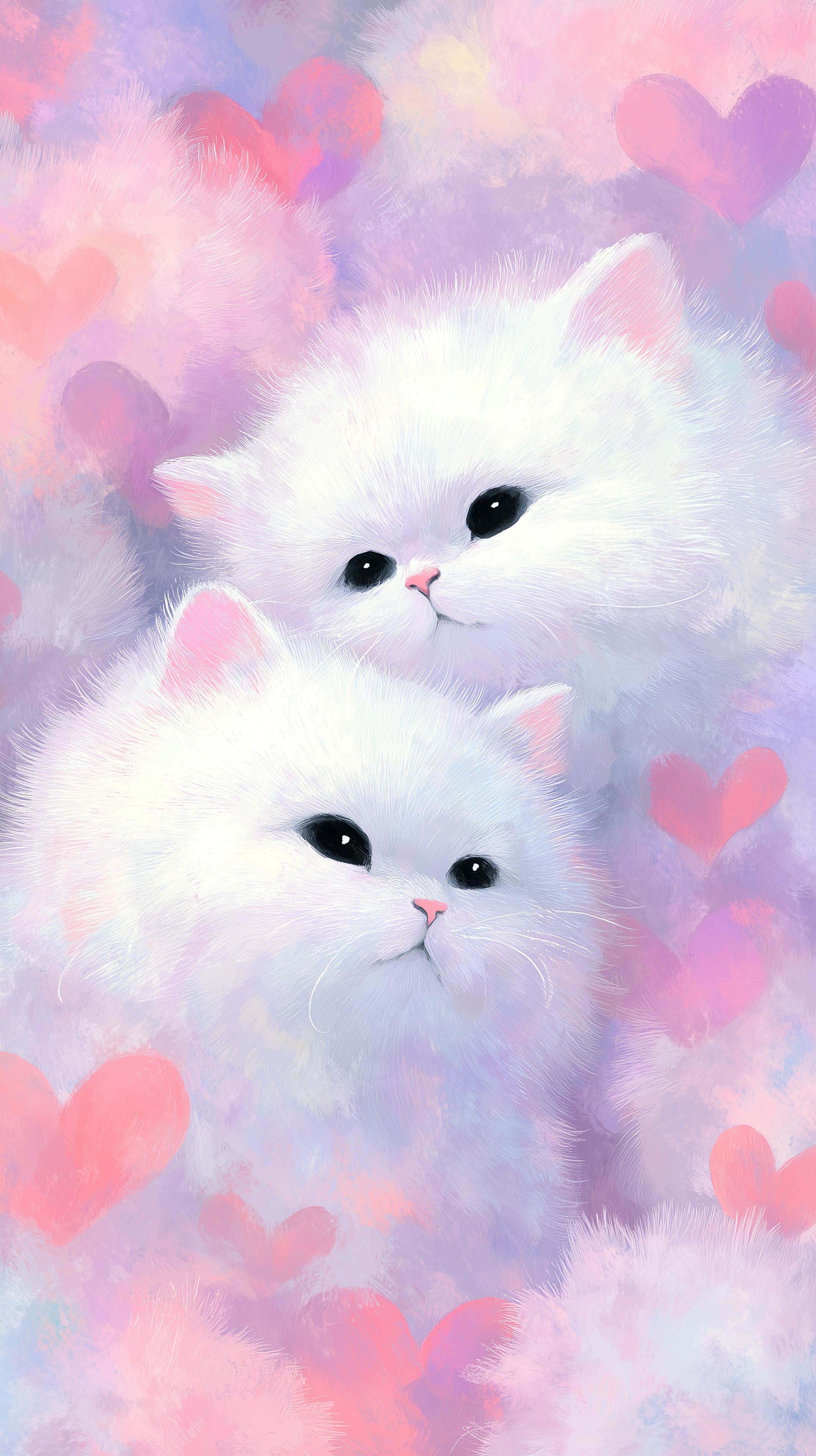 Pastel Cute Kittens in Soft Heart-Themed Wallpaper - High Resolution cats Wallpaper for Mobile and Desktop