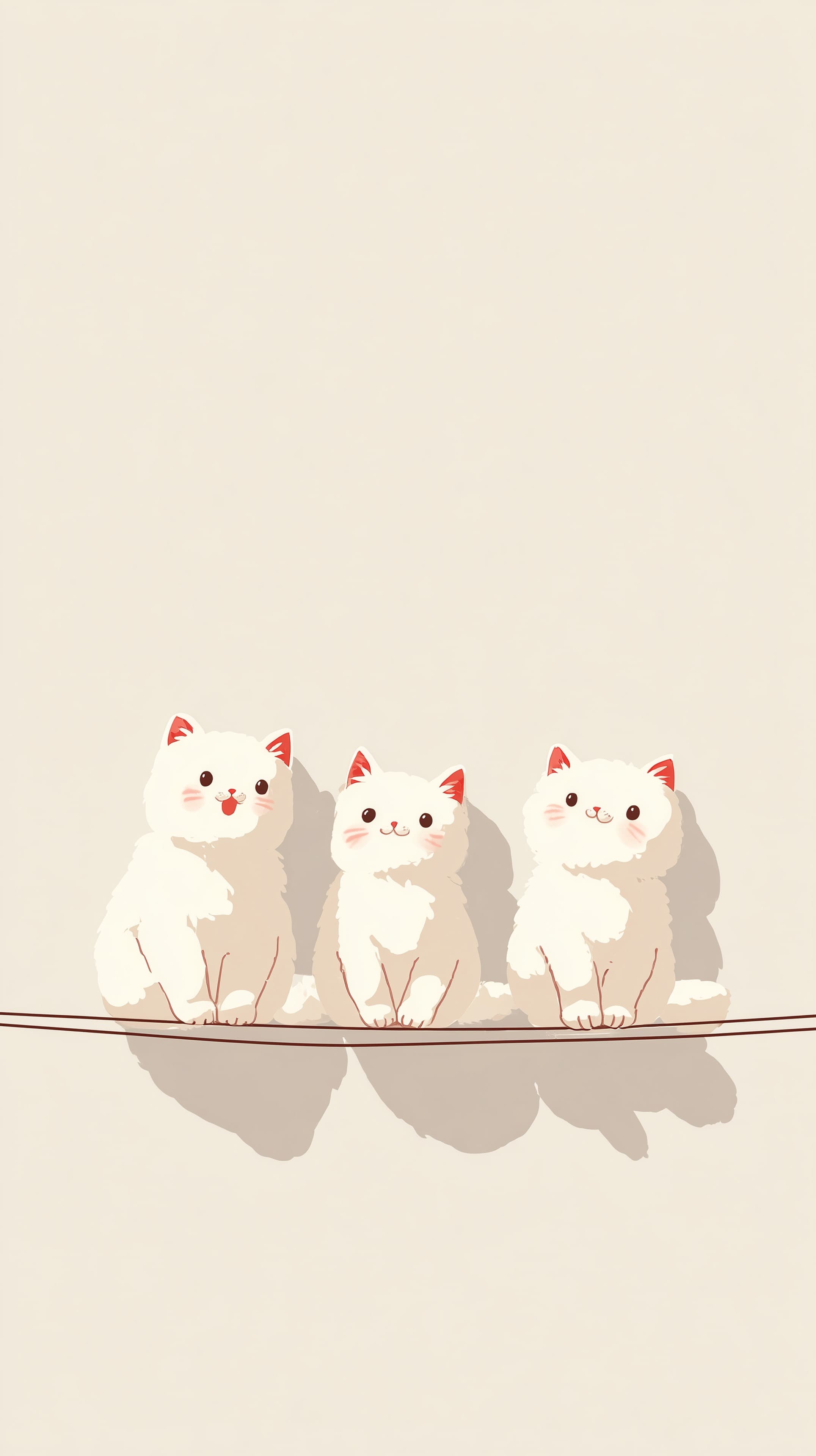 Three Cute Cats on a Wire - Minimal Cartoon Wallpaper - High Resolution cartoon-cats Wallpaper for Mobile and Desktop