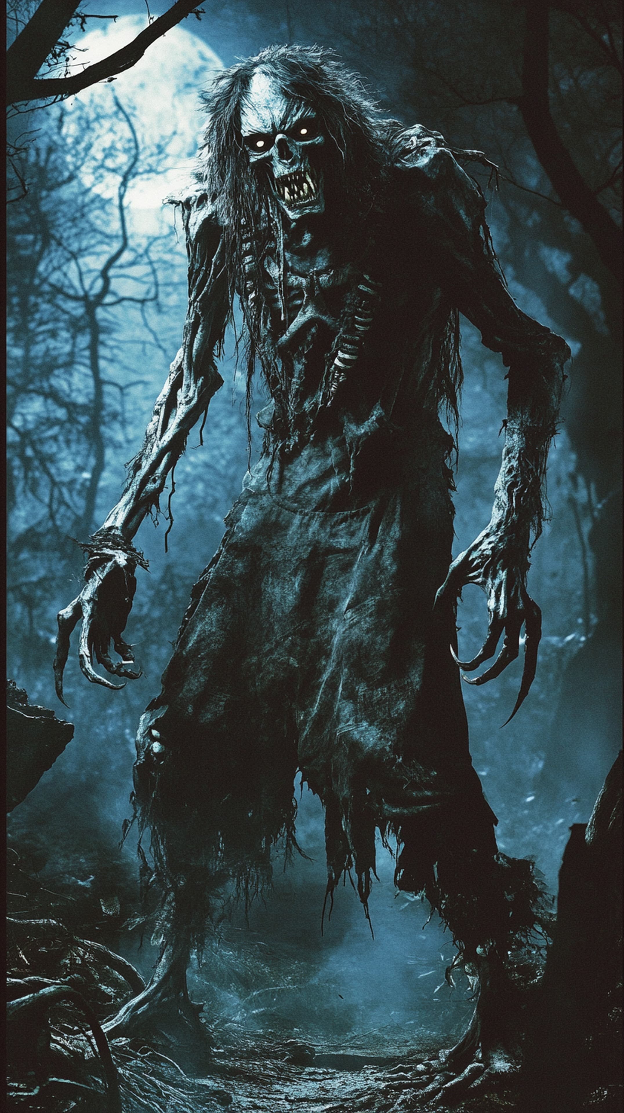 Dark Forest Monster Wallpaper - eerie moonlit creature in fog - High Resolution forest Wallpaper for Mobile and Desktop