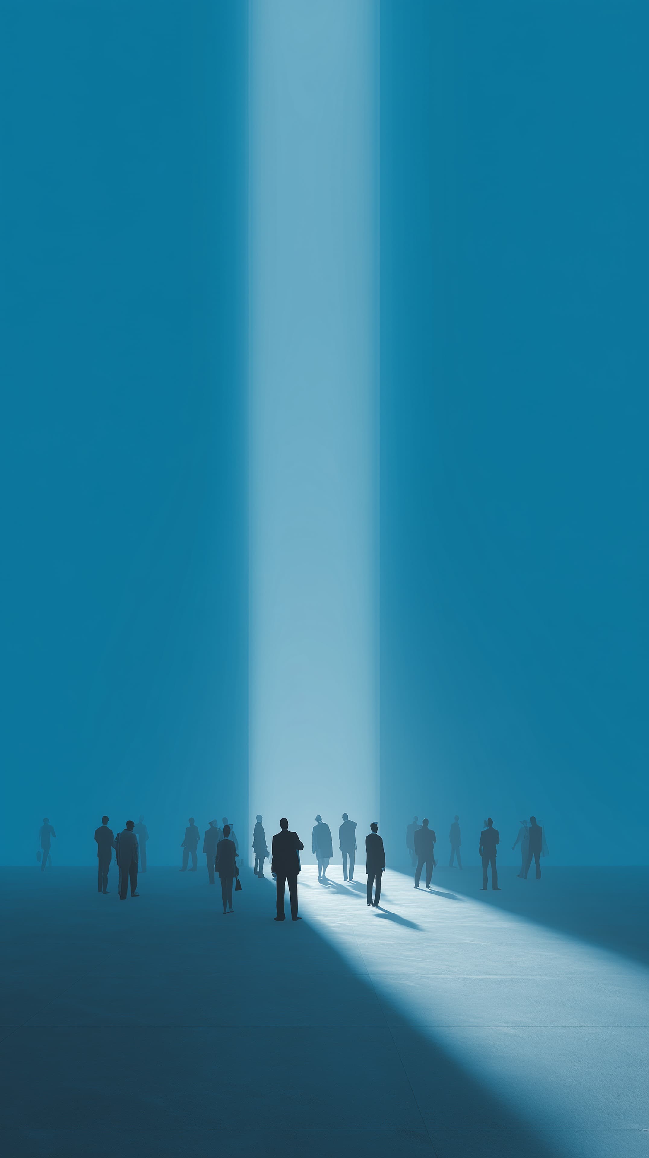 Abstract Blue Corridor: Light Beam With Silhouettes - High Resolution abstract Wallpaper for Mobile and Desktop
