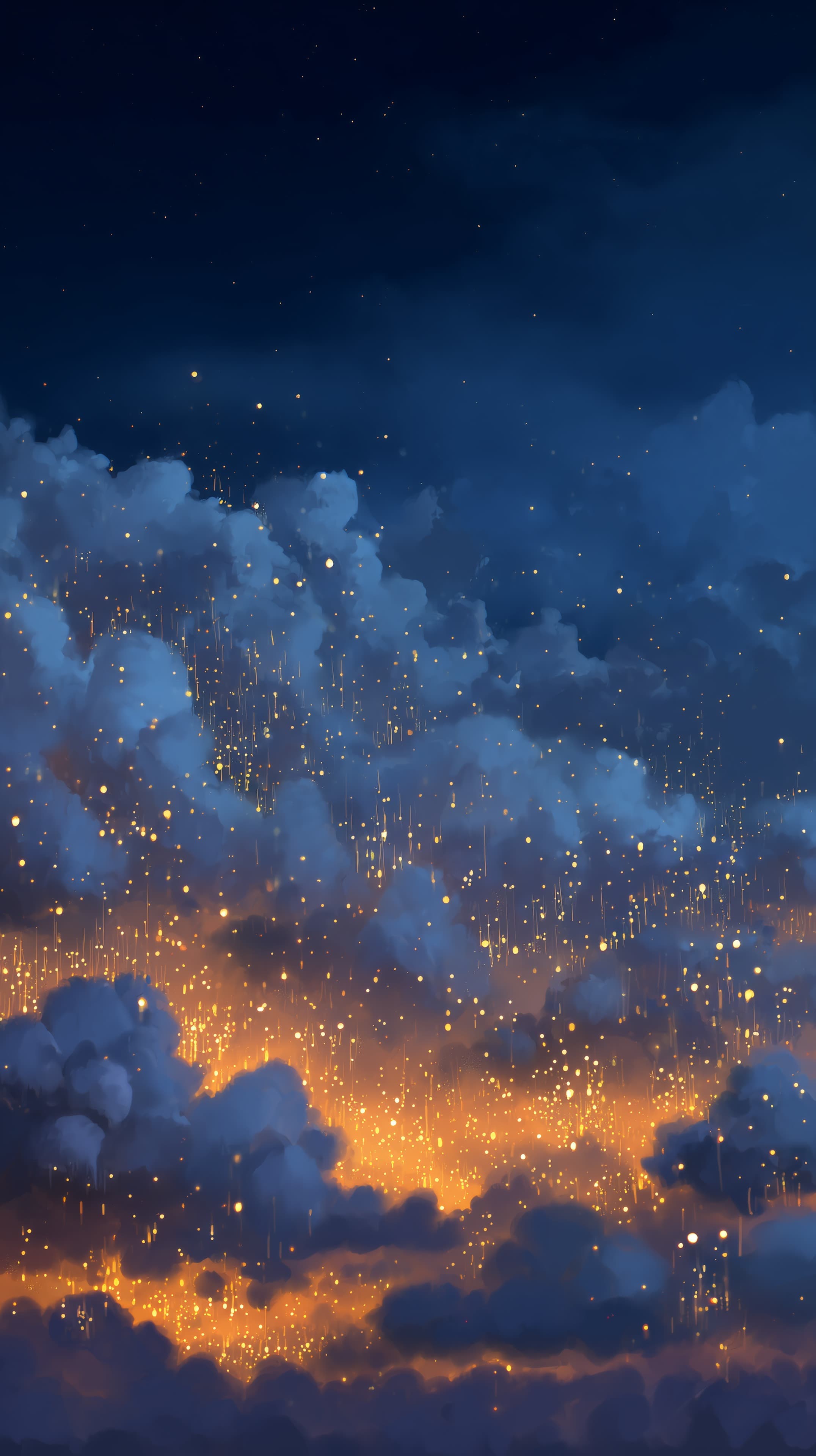Ember Sparks Over Night Sky: Dreamy Cloudscape Wallpaper - High Resolution atmospheric Wallpaper for Mobile and Desktop