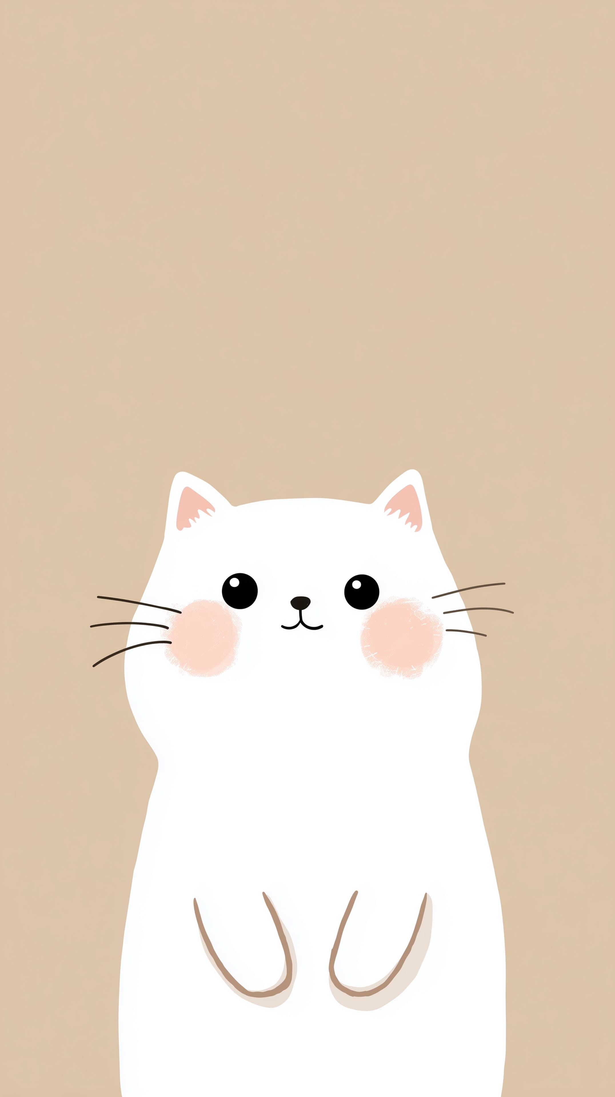 Adorable White Cat Illustration on Beige Background - Minimalist Art - High Resolution beige-background Wallpaper for Mobile and Desktop