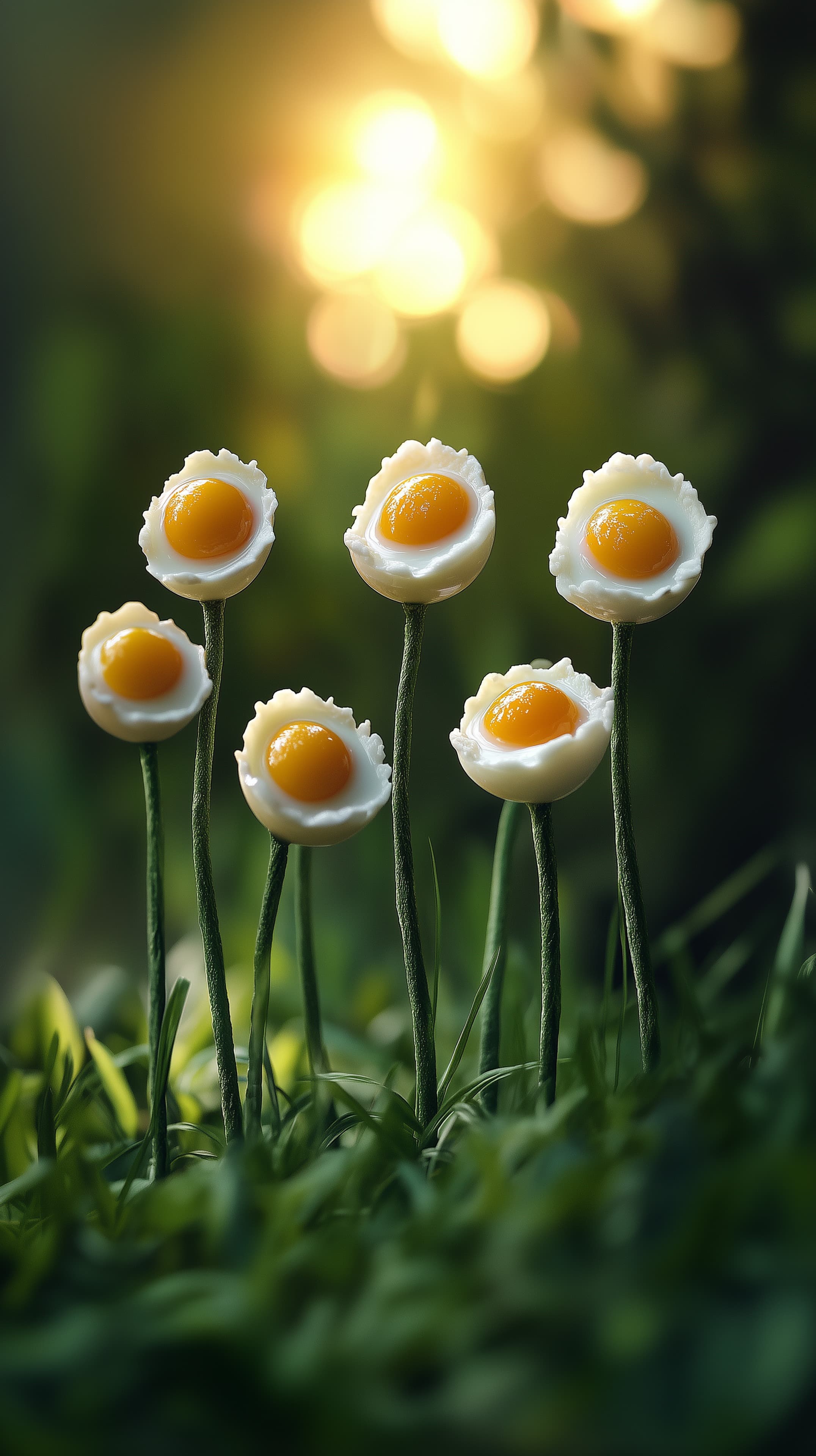 Whimsical Eggflower Garden Wallpaper with Sunny Glow - High Resolution bokeh Wallpaper for Mobile and Desktop
