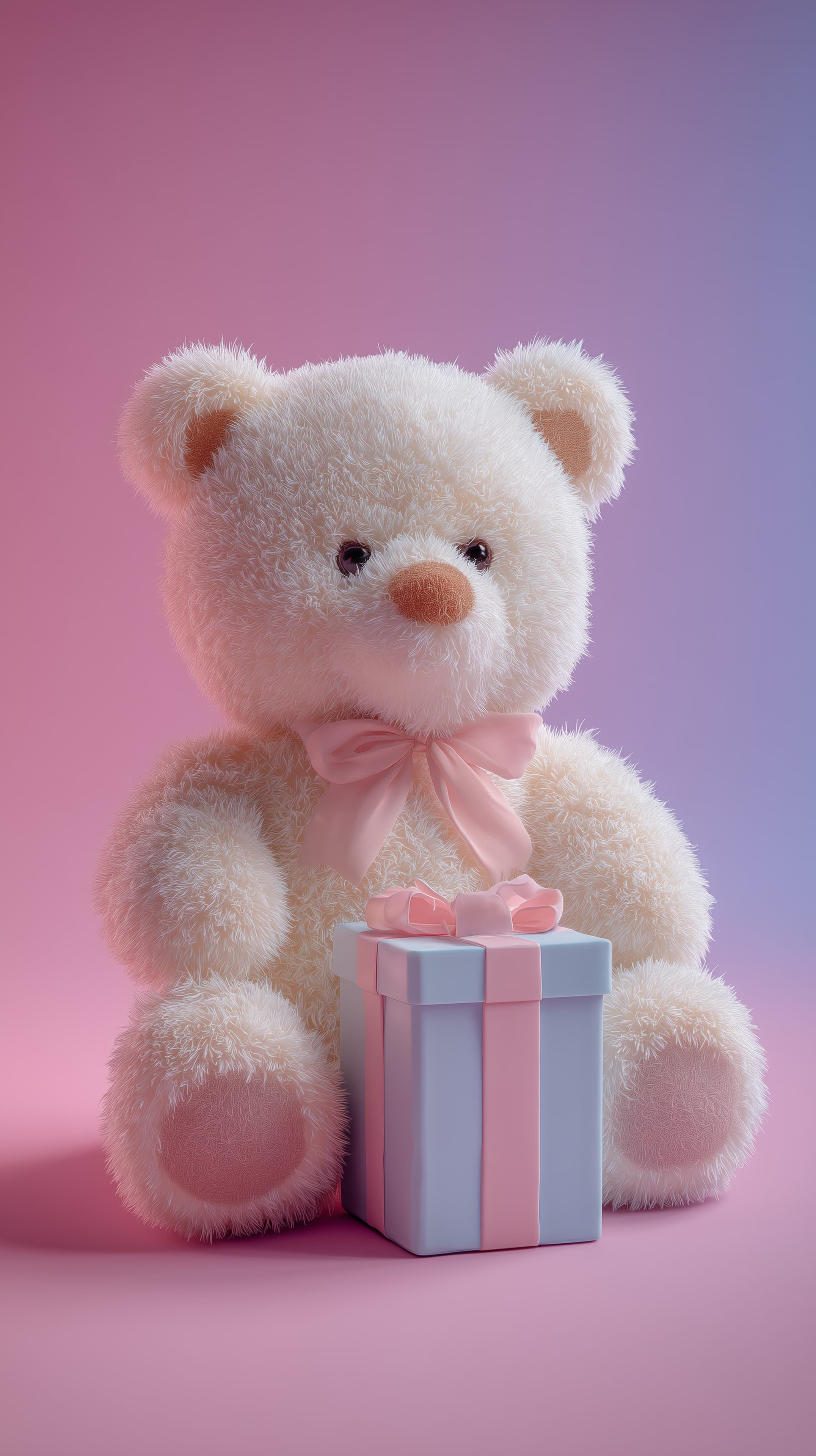 Pastel Teddy Bear with Gift Box – Soft Pink & Blue Wallpaper - High Resolution baby-room-art Wallpaper for Mobile and Desktop