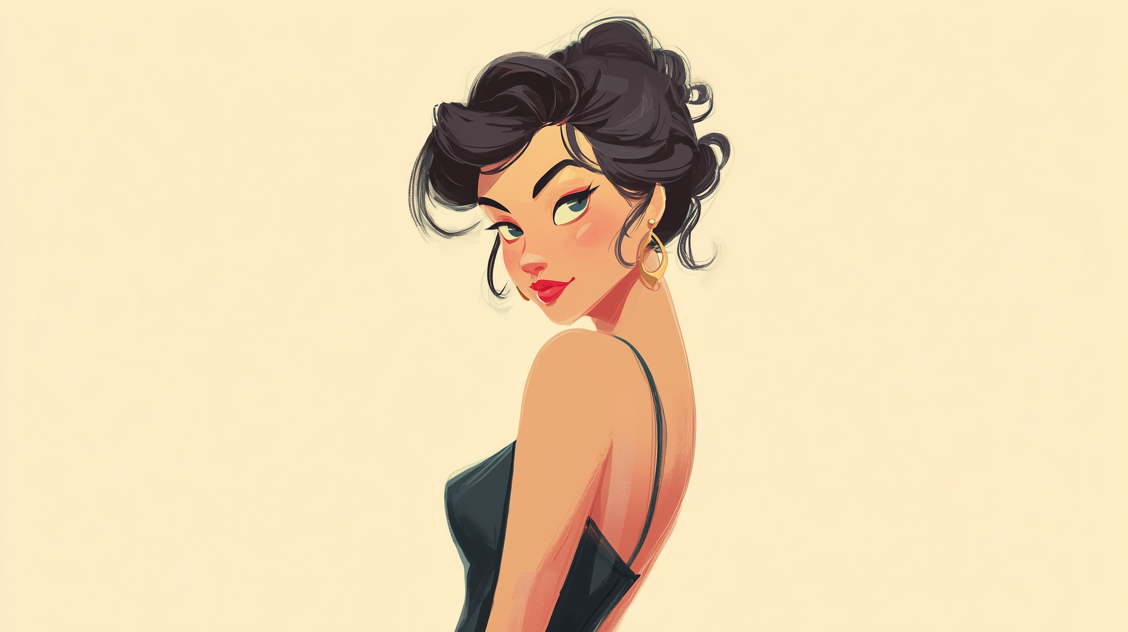 Chic Digital Portrait of a Modern Woman in a Slip Dress - High Resolution bold-makeup Wallpaper for Mobile and Desktop