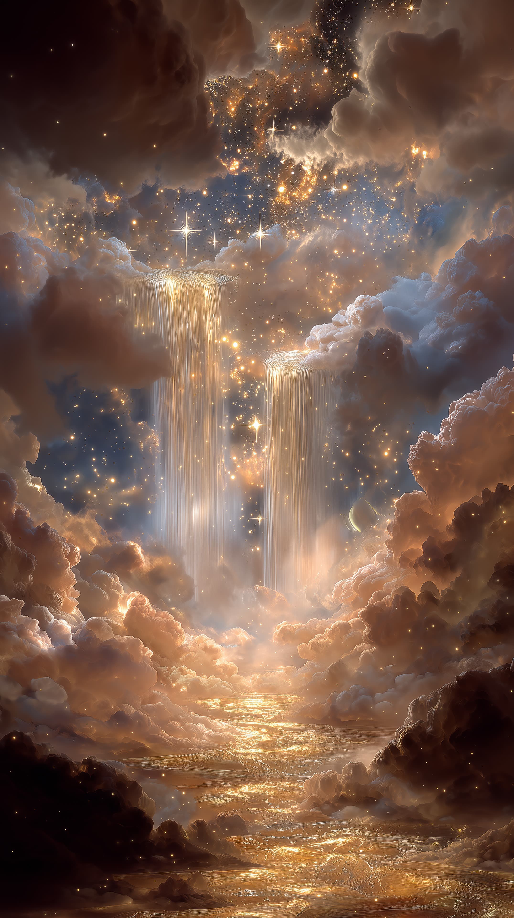 Ethereal Celestial Falls: Dreamlike Cloudscape of Light - High Resolution cloudscape Wallpaper for Mobile and Desktop
