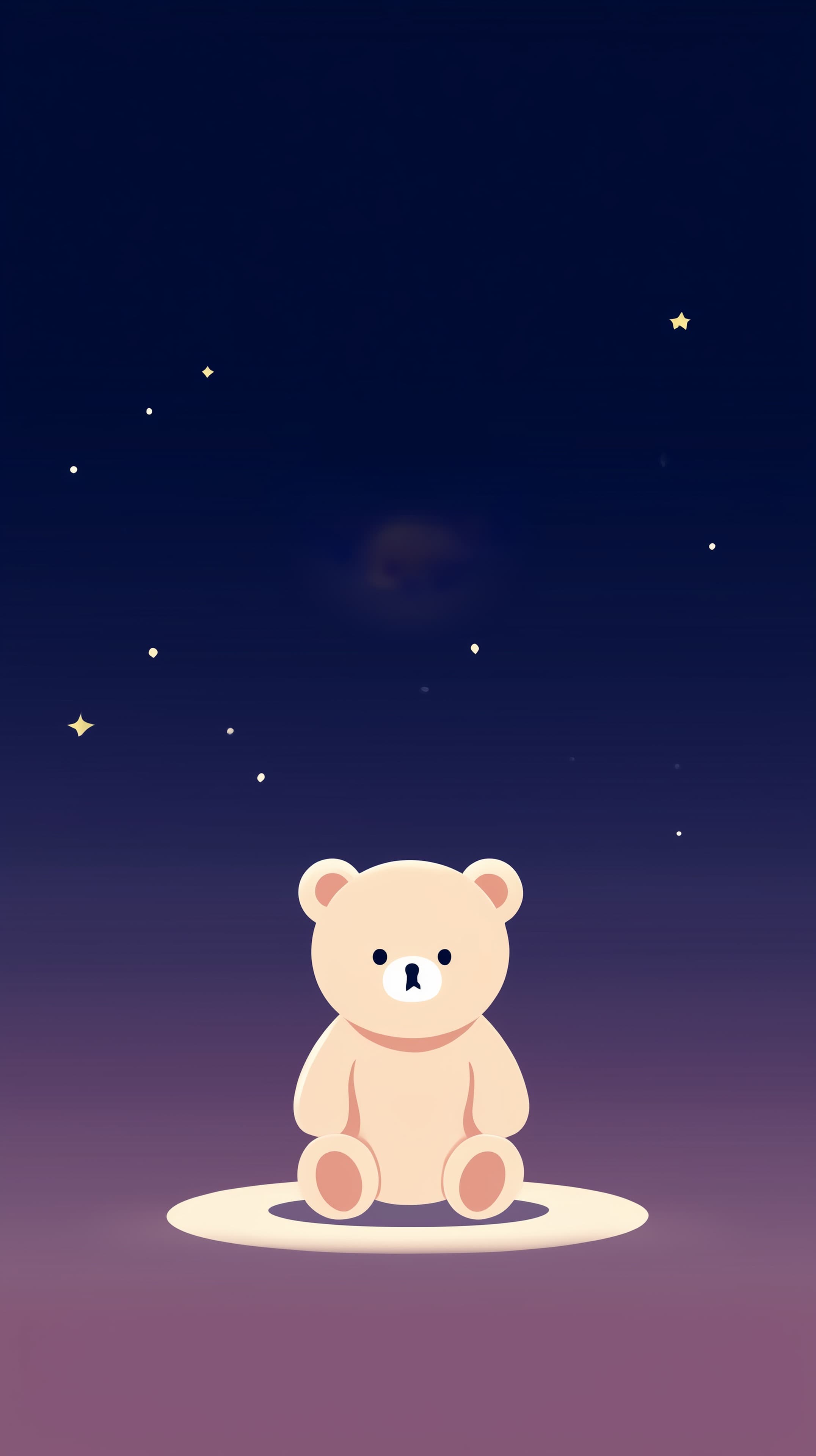 Cozy Bear Under a Starry Night Sky - Minimal Wallpaper - High Resolution bear Wallpaper for Mobile and Desktop