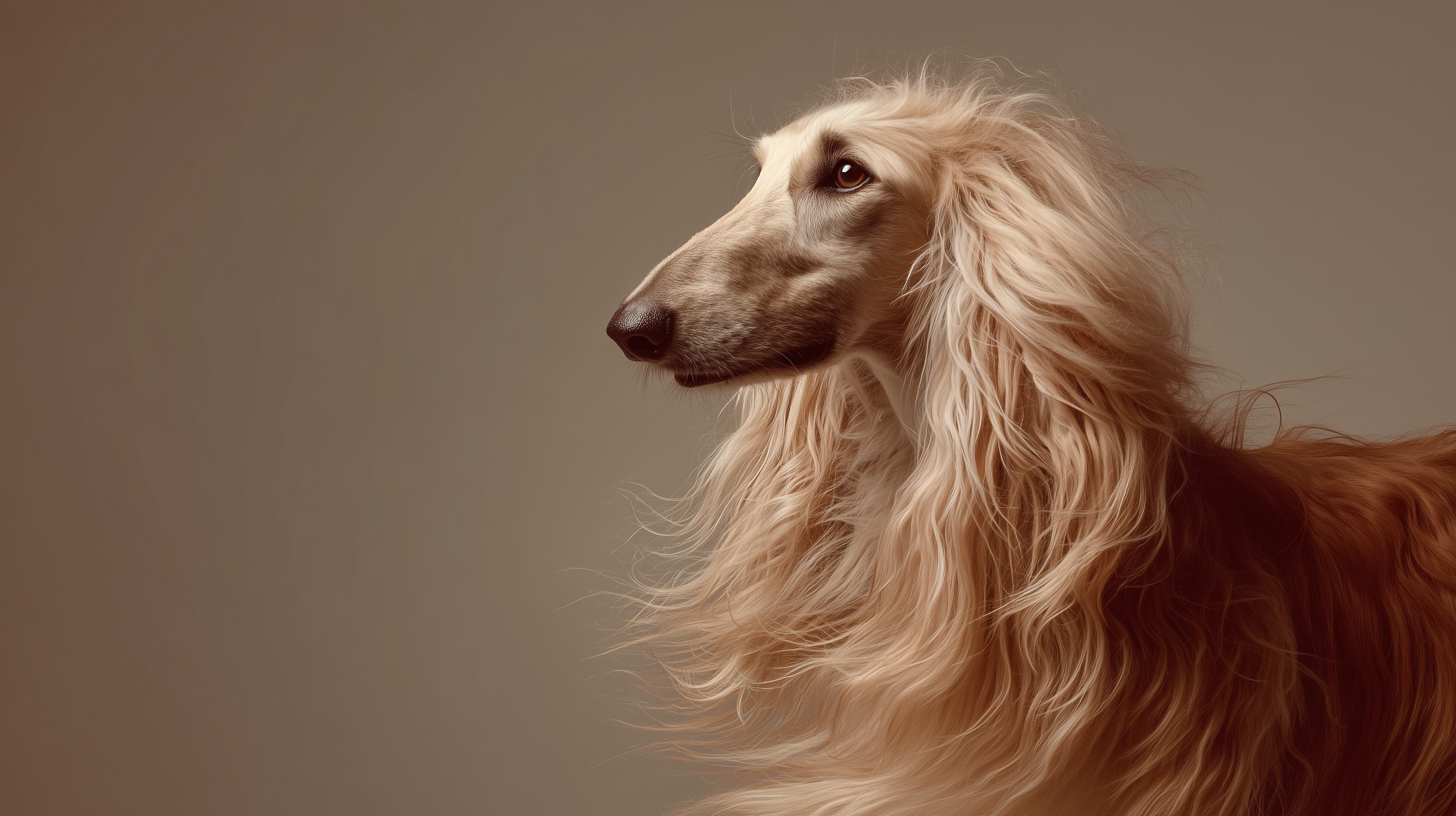 Golden Long-Haired Dog Portrait in Soft Studio Light - High Resolution dog Wallpaper for Mobile and Desktop