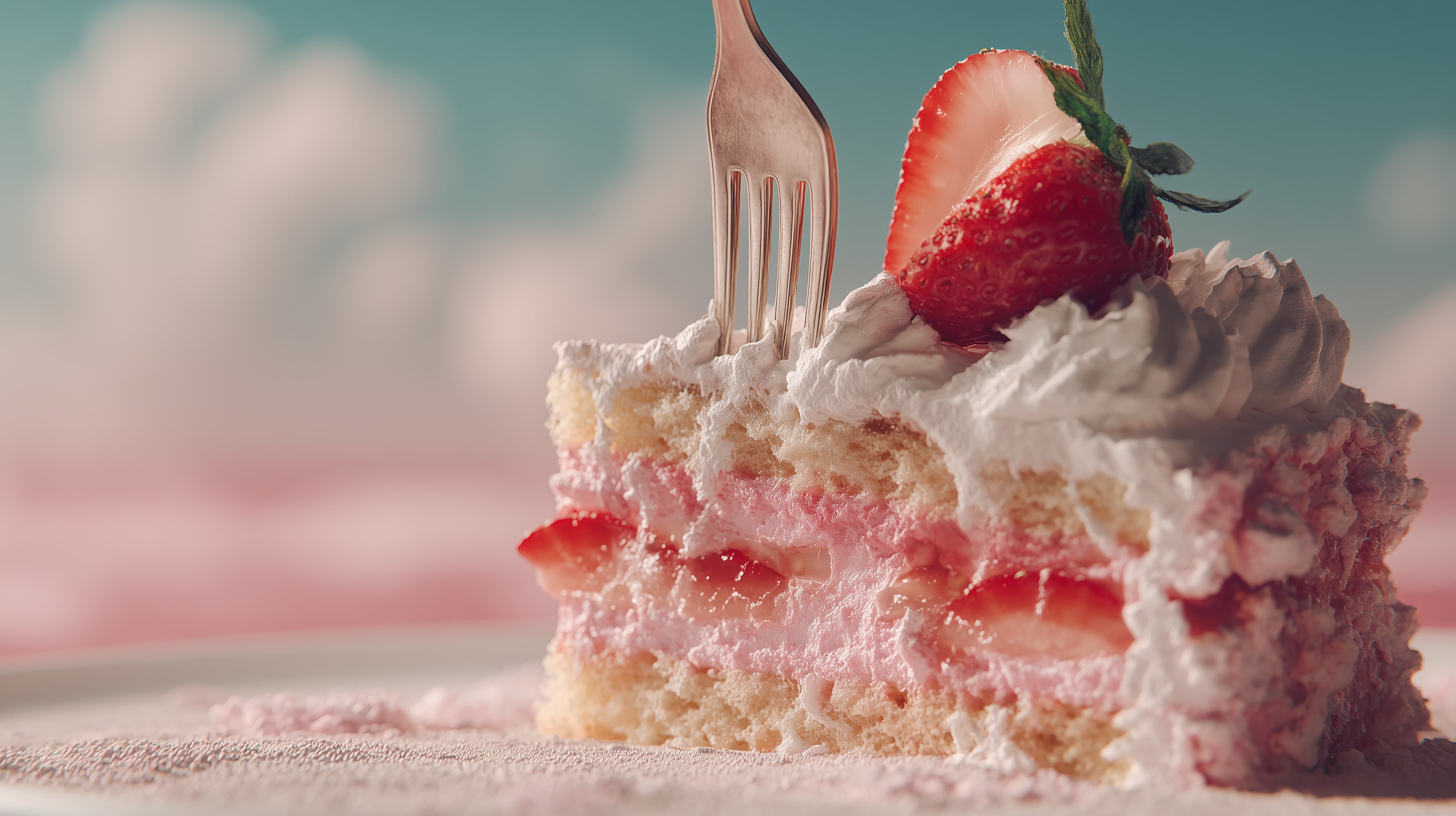 Strawberry Cream Cake Slice - Soft Pastel Wallpaper - High Resolution strawberry Wallpaper for Mobile and Desktop