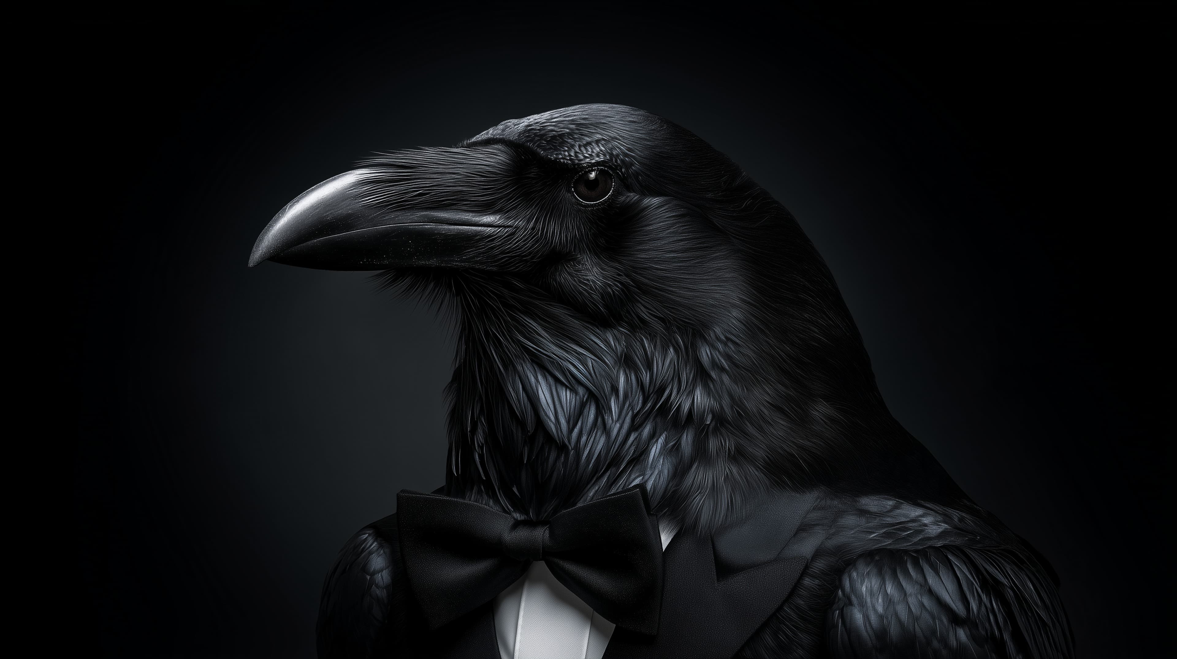 Elegant Raven Portrait in Dark Velvet with Bow Tie – Wallpaper - High Resolution raven Wallpaper for Mobile and Desktop