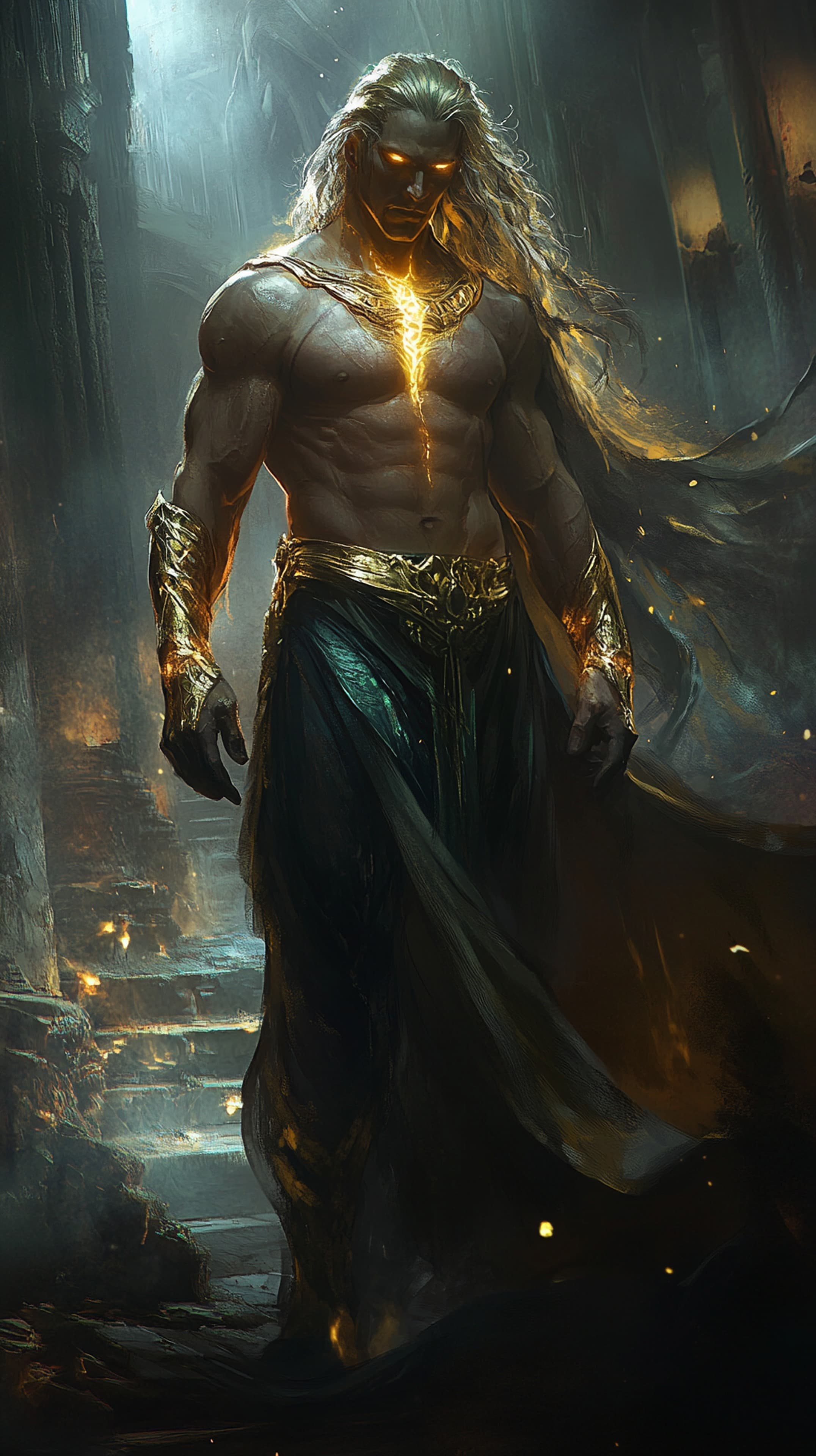 Moltenfire Warrior in Dark Ruins – Epic Fantasy Wallpaper - High Resolution dark-fantasy Wallpaper for Mobile and Desktop