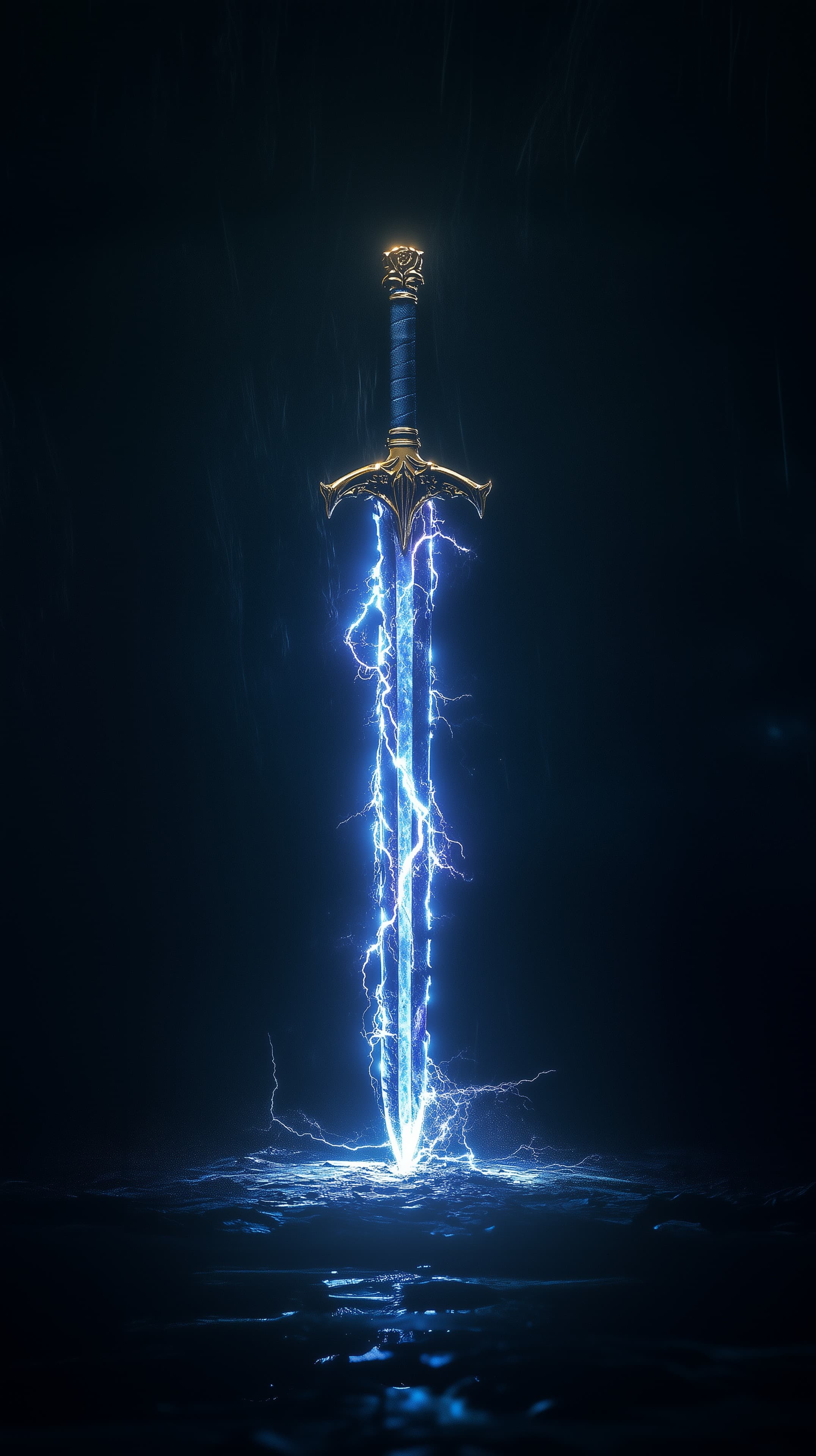 Electric Blue Lightning Sword - Fantasy Night Wallpaper - High Resolution blue-glow Wallpaper for Mobile and Desktop