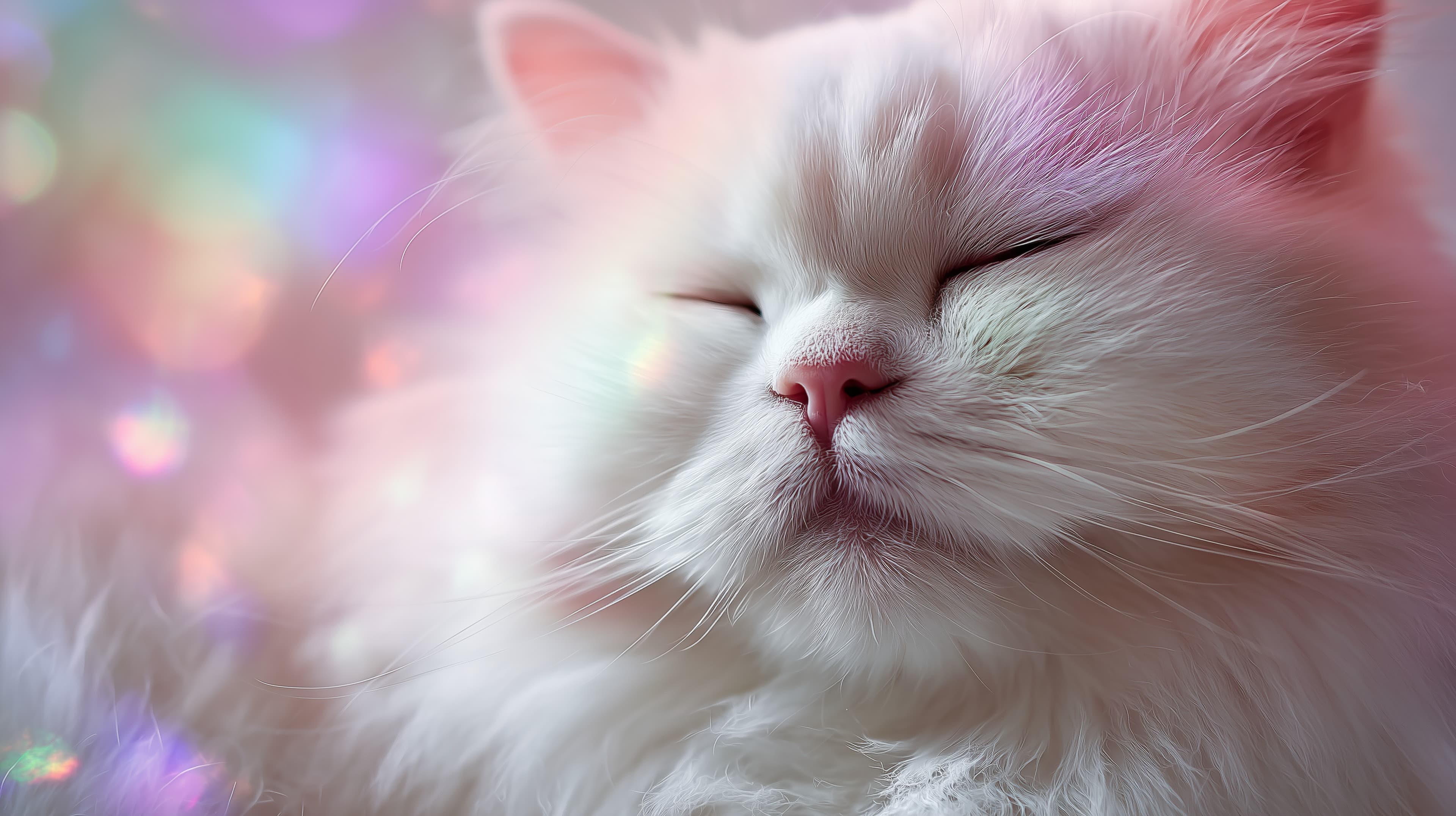 Serene White Cat in Dreamy Pastel Bokeh Wallpaper for Desktop - High Resolution bokeh-background Wallpaper for Mobile and Desktop