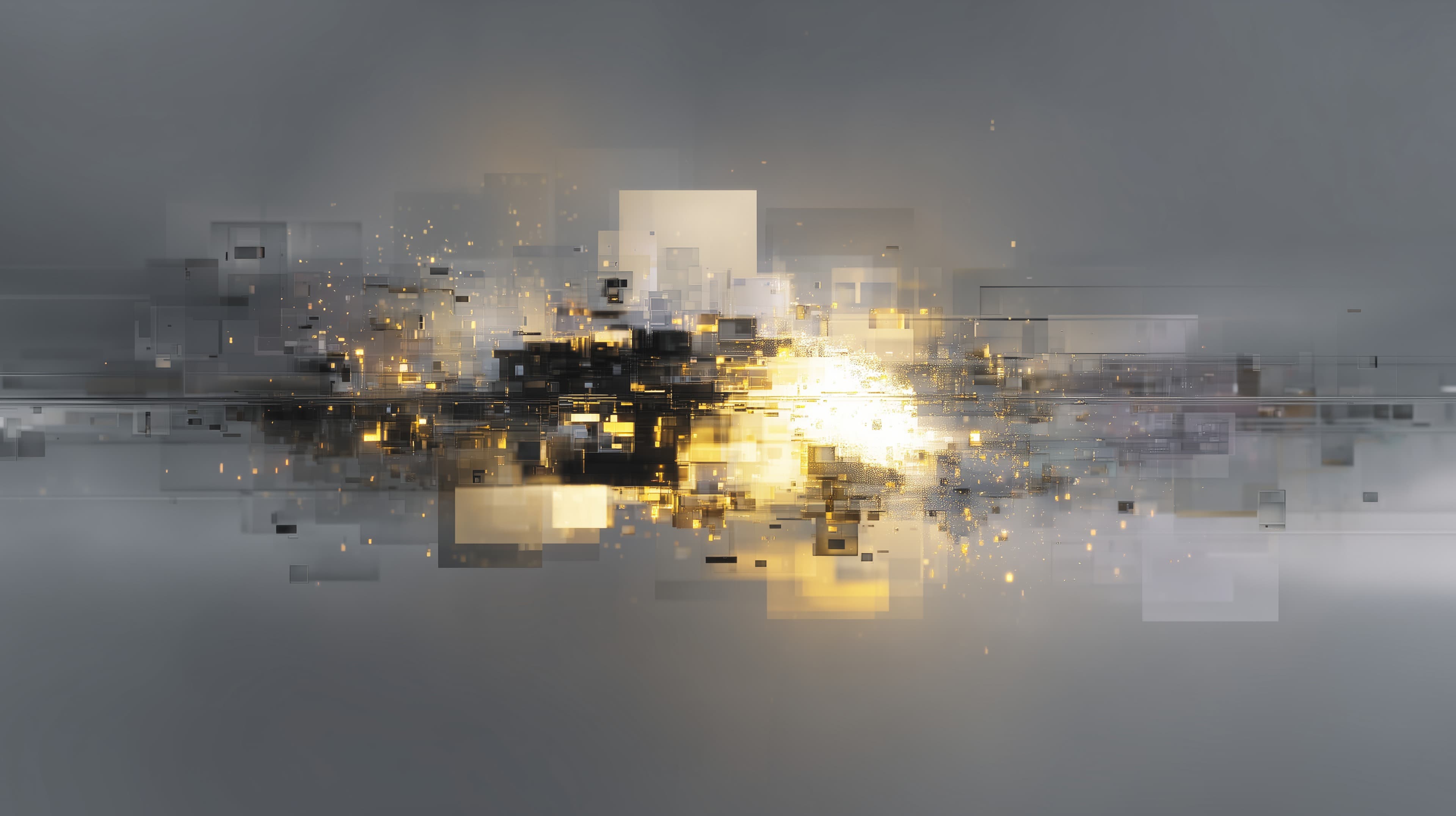 Golden Glimmer Abstract Cityscape Wallpaper with Neon Fragments - High Resolution abstract Wallpaper for Mobile and Desktop