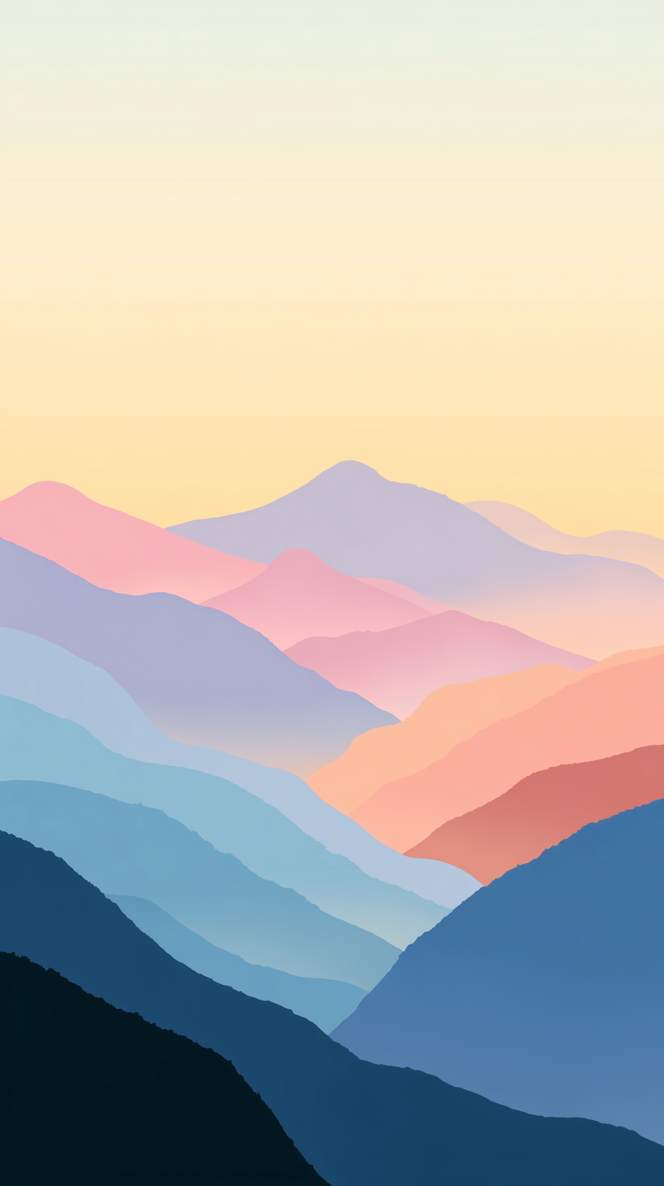 Pastel Mountain Range Wallpaper with Soft Gradient Hills - High Resolution calm Wallpaper for Mobile and Desktop