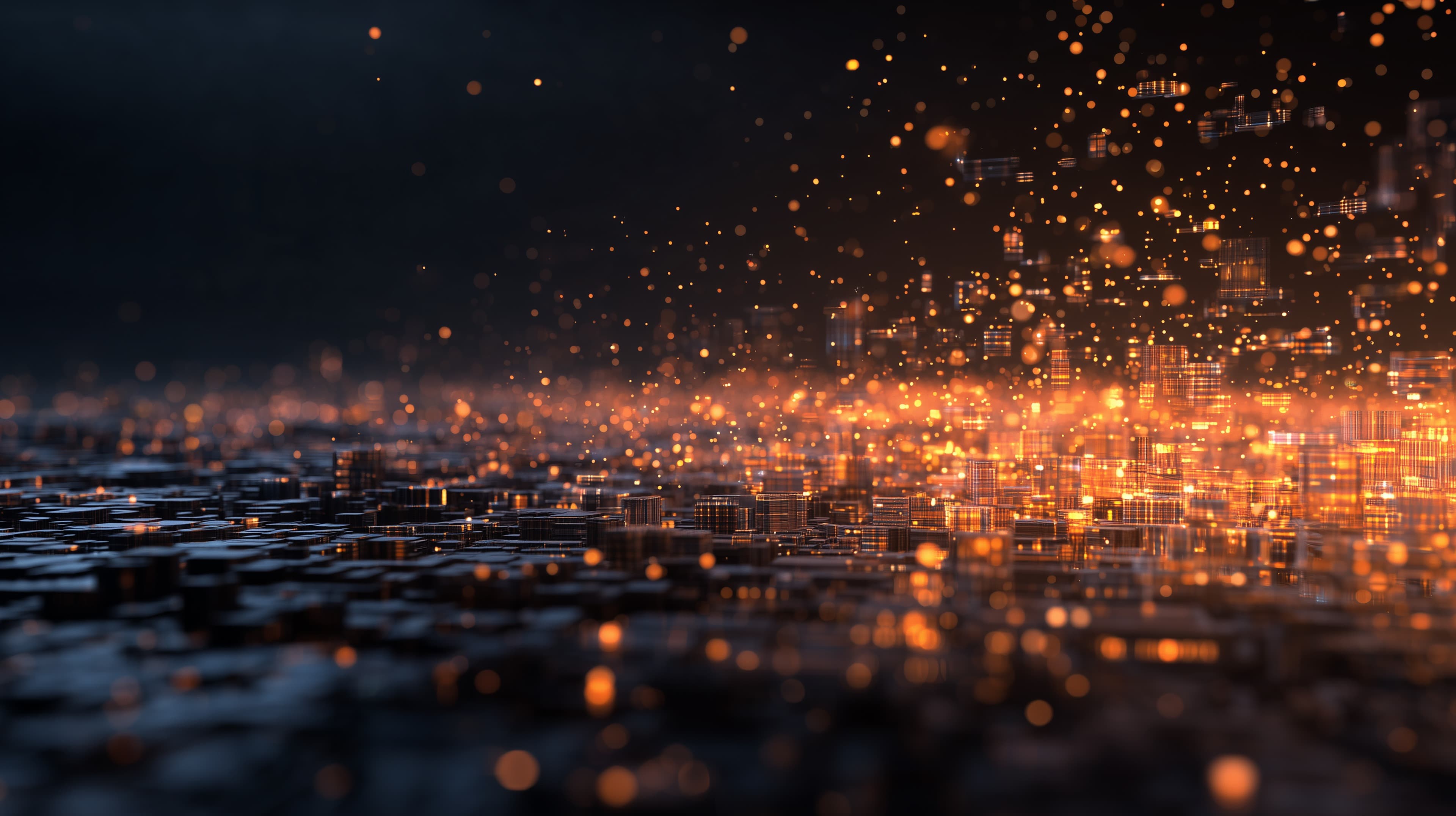 Glowing Orange Cityscape: Futuristic Digital Skyline Wallpaper - High Resolution abstract-skyline Wallpaper for Mobile and Desktop