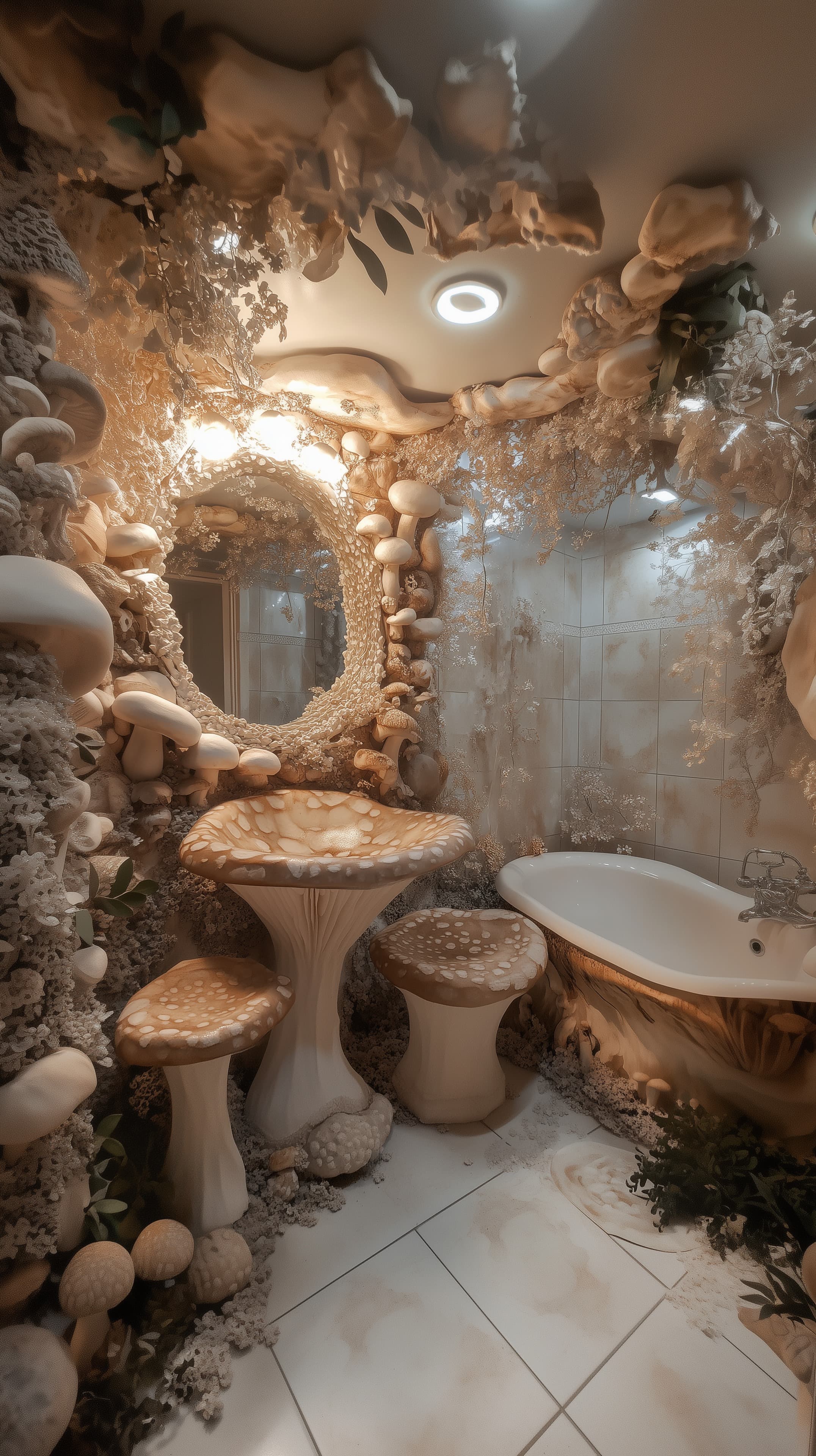 Whimsical Mushroom-Themed Bathroom Decor Wallpaper - High Resolution bathroom Wallpaper for Mobile and Desktop